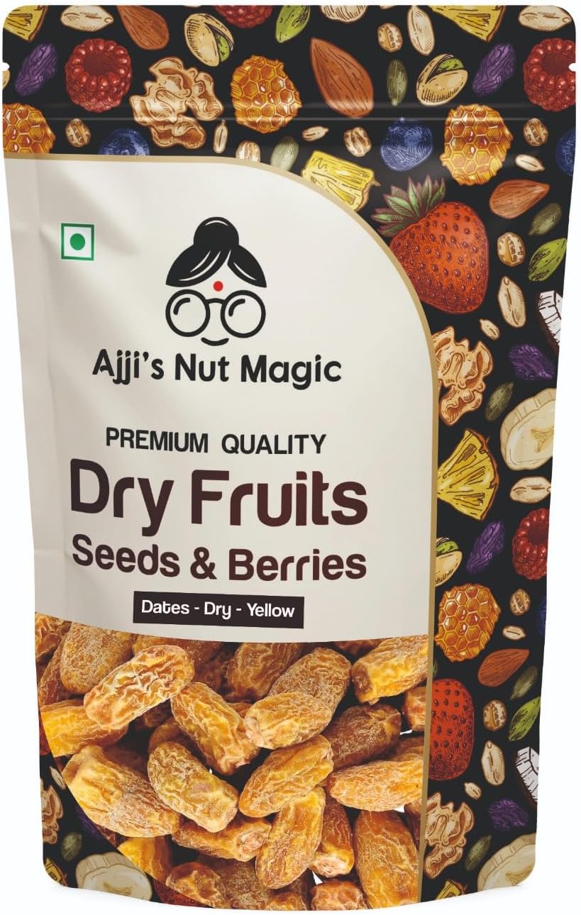 Ajji's Nuts Yellow Sukha Khajoor 1Kg| Authentic Dry Dates | Peela Chhuhara for Indian Cooking, Gift Hampers & Traditional Preparations