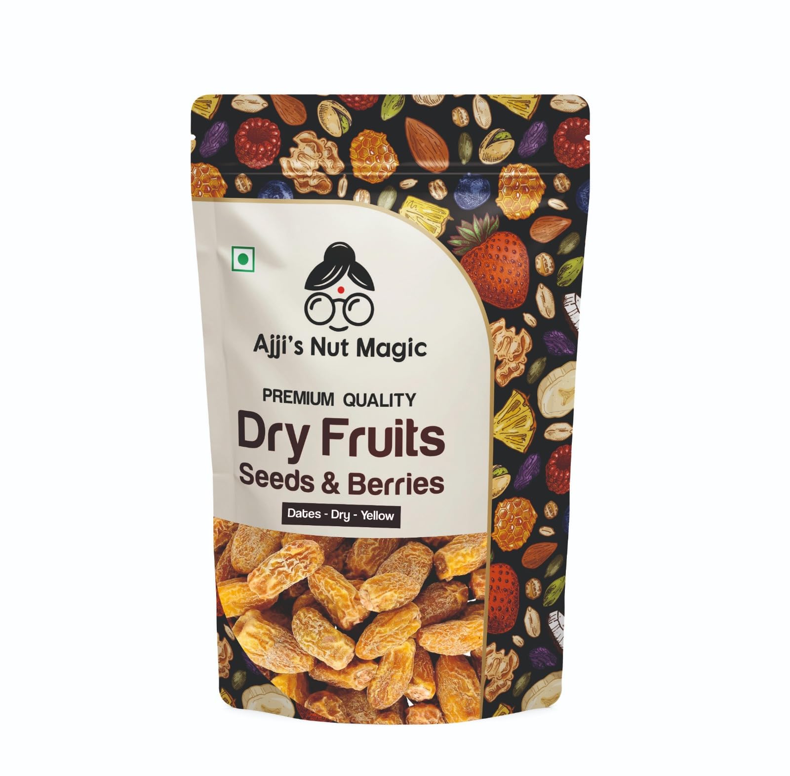 Ajji's Nuts Yellow Sukha Khajoor 1Kg| Authentic Dry Dates | Peela Chhuhara for Indian Cooking, Gift Hampers & Traditional Preparations