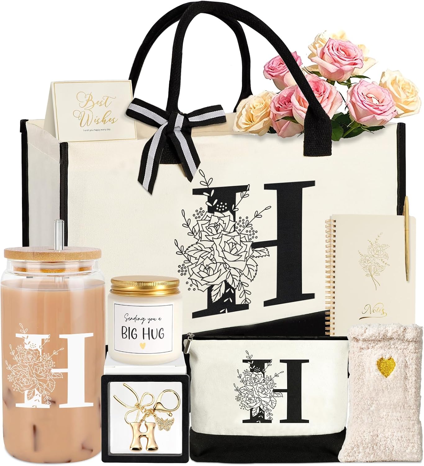 Birthday Gifts for Women,Monogrammed Personalized Gifts-Initial Tote Bag Gift Set for Her, Mom, Teacher