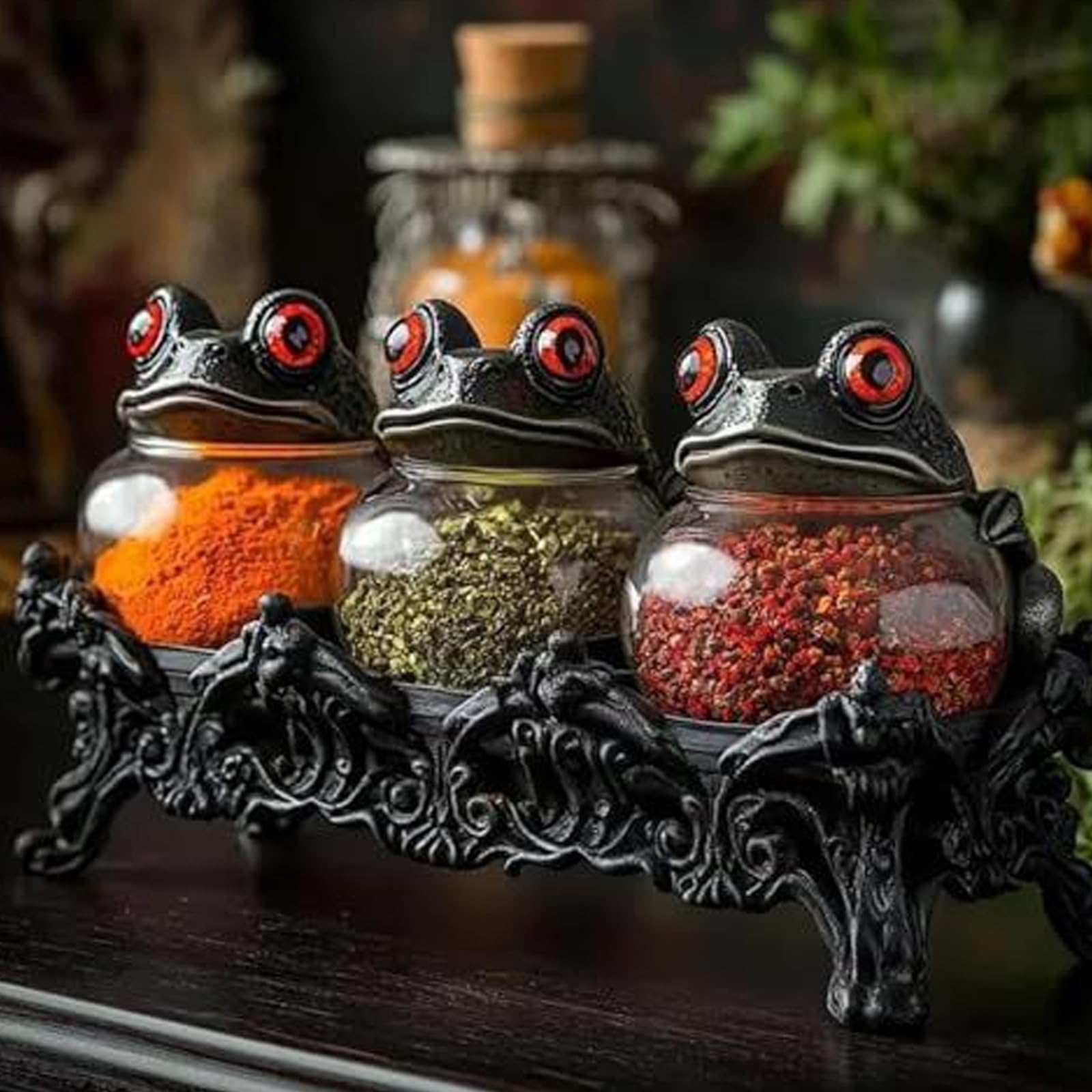 Barattolo per condimenti in resina con rane Capricciose decorazioni da cucina contenitore per condimenti e condimenti Aiutante per cuochi barattoli da cucina creativi