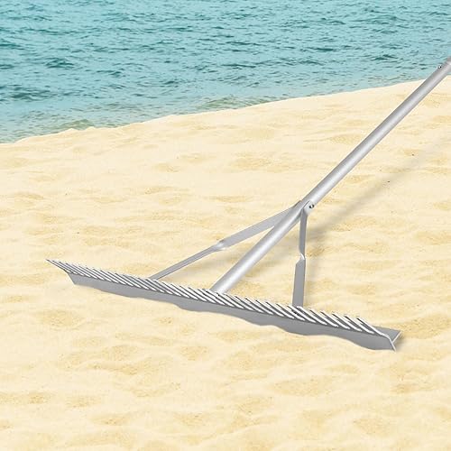 Miniatura 9 de Goplus Rastrillo de paisaje de 36 pulgadas, cabeza de rastrillo de aluminio con 36 dientes y mango antideslizante de 68 pulgadas de largo,