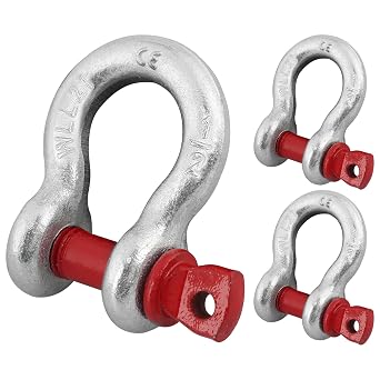 3 Pcs 1/2" D Ring Shackles, Galvanized Steel Clevis Shackle Assortment