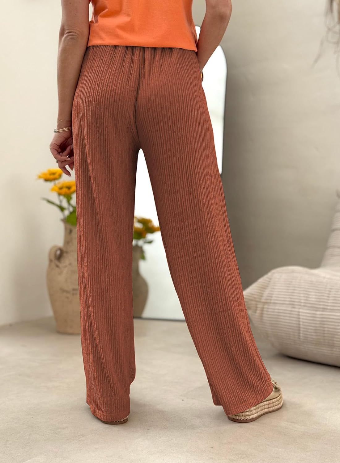 Samefar Womens Linen Pants Casual Summer Flowy Wide Leg Drawstring Palazzo Pants Work Business Trousers with Pockets - Image 4