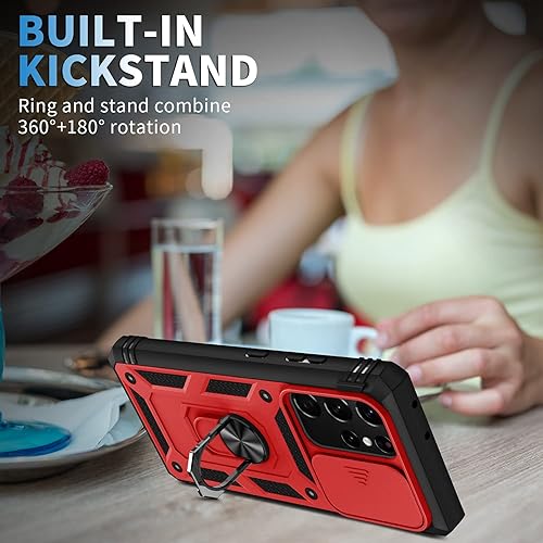 Miniatura 6 de PASNEW Funda para Samsung Galaxy S21 Ultra, soporte de anillo de dedo y cubierta de cámara, puerto deslizante y puerto de carga, enchufe antipolvo,