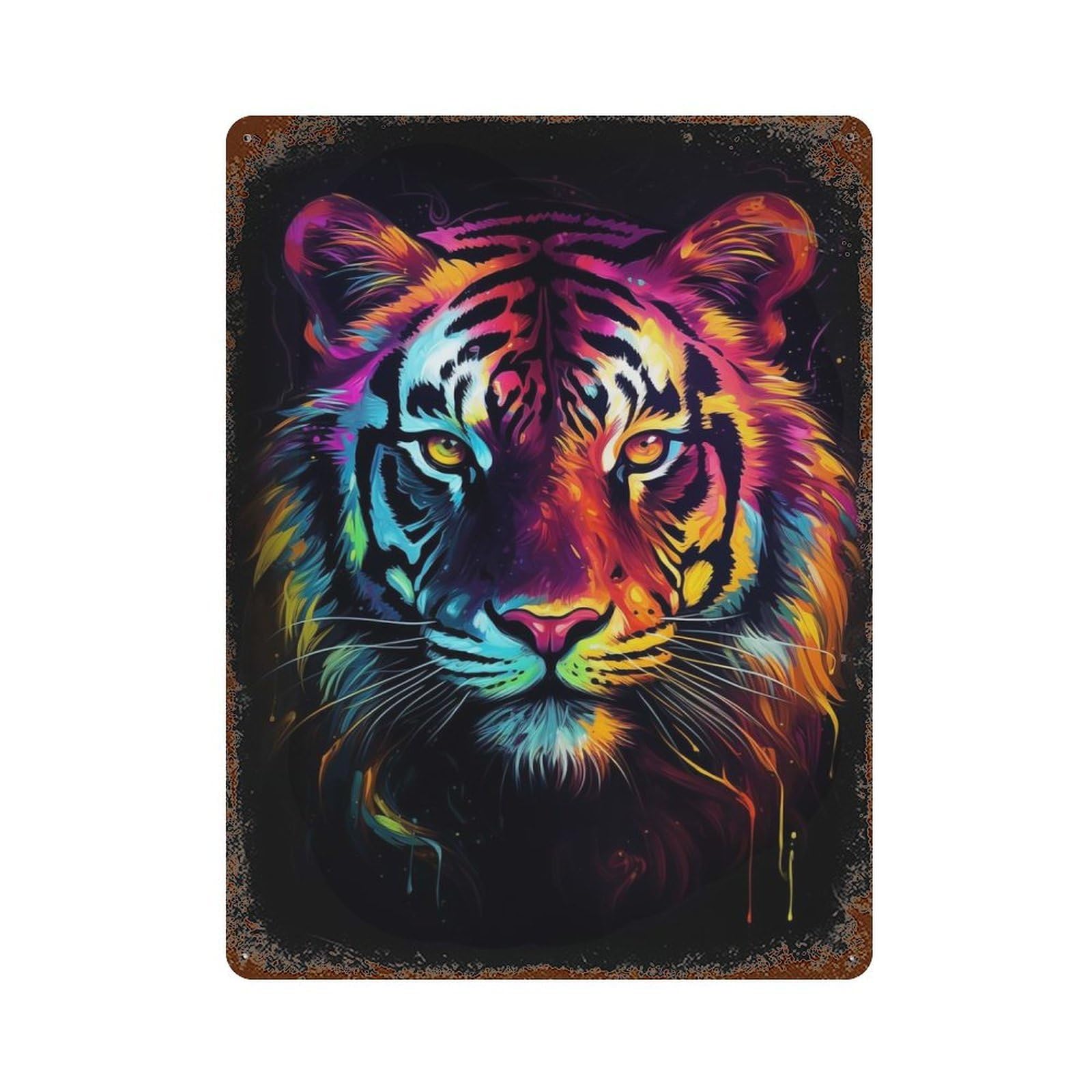 Colorful Tiger Aged Metal Wall Plaque 15.7"x11.8", for Living Room, Hallway And Home Decor, Shabby Chic Decor