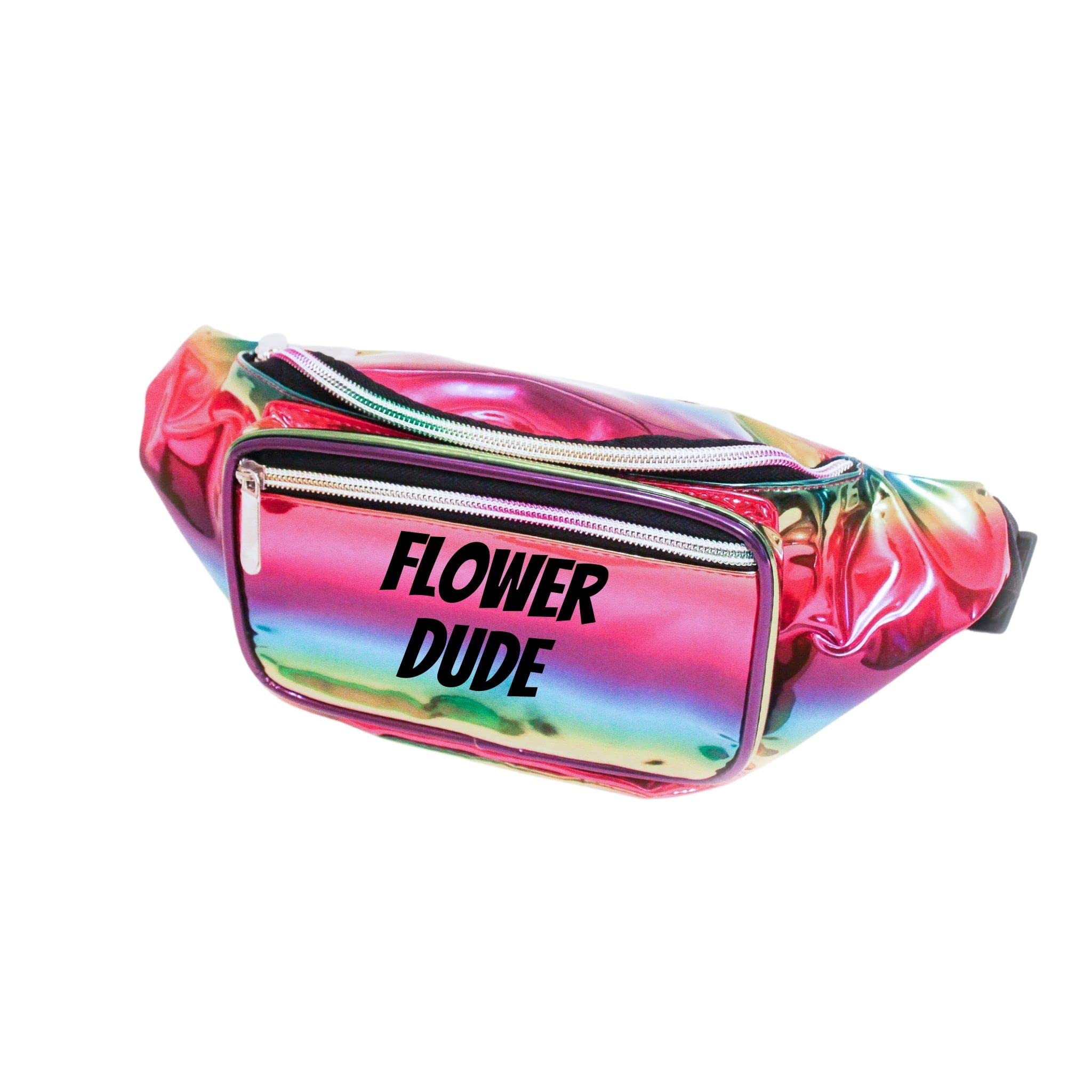 Flower Dude Holographic Metallic Fanny Pack (Rainbow w/Black Text)