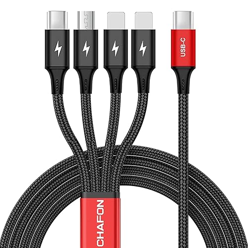 CHAFON Cable de carga USB C a múltiple, cable de carga 4 en 1, adaptador trenzado de nailon con tipo Cmicro USB, compatible con teléfonos celulares,