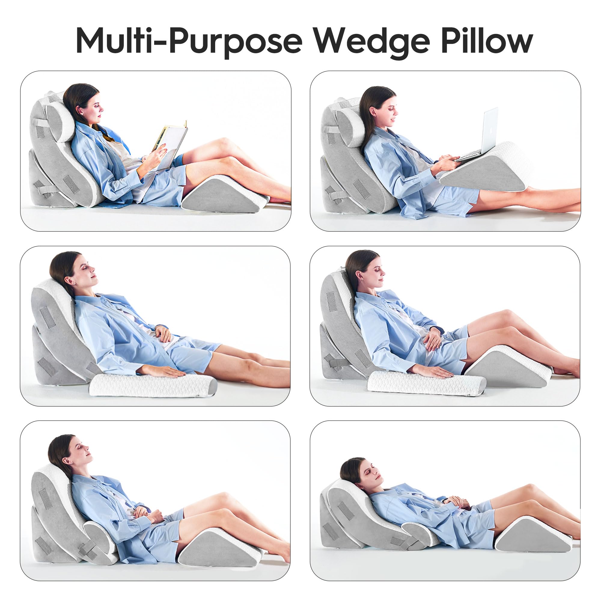Set di 4 cuscini ortopedici a cuneo per letto in memory foam post-chirurgia, per dormire, regolabili