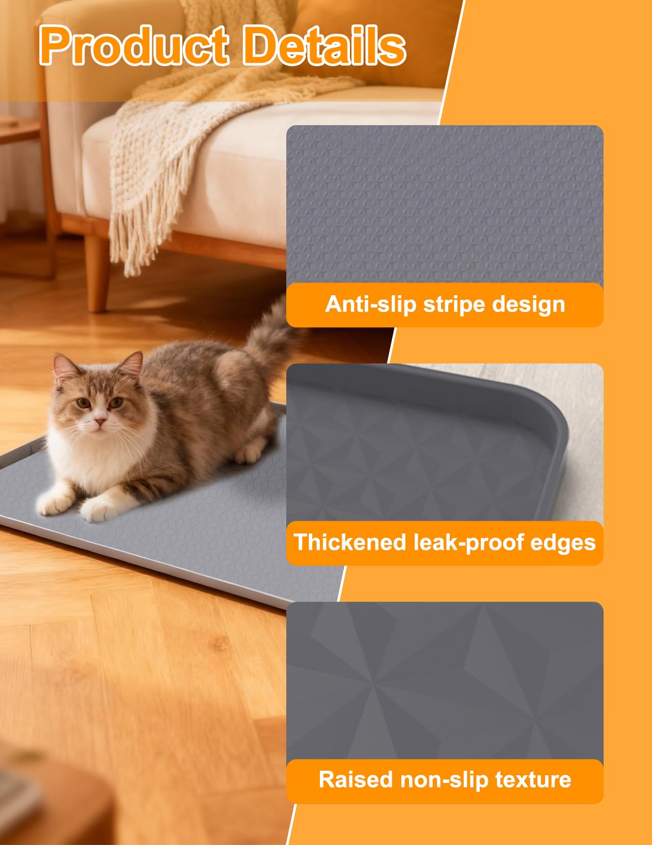 Alfombrilla Arenero Gato130×65 cm, XXL Alfombra Gatos Arenero, Tapete Silicona Impermeable, Antideslizante y Fácil de Limpiar, para Recoger Arena Hogares de Varios Gatos