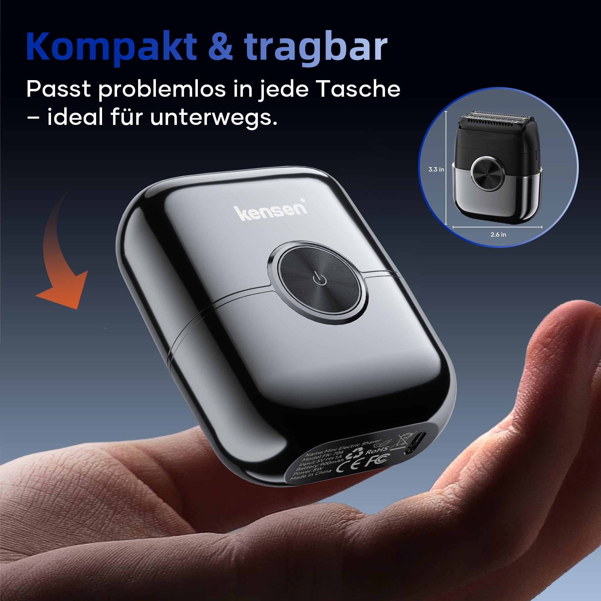 kensen Mini Foil Shaver Elektrorasierer Herren 4 Flexiblem Scherkopf USB-C Wasserdicht 120Min Trockenrasierer Tragbar