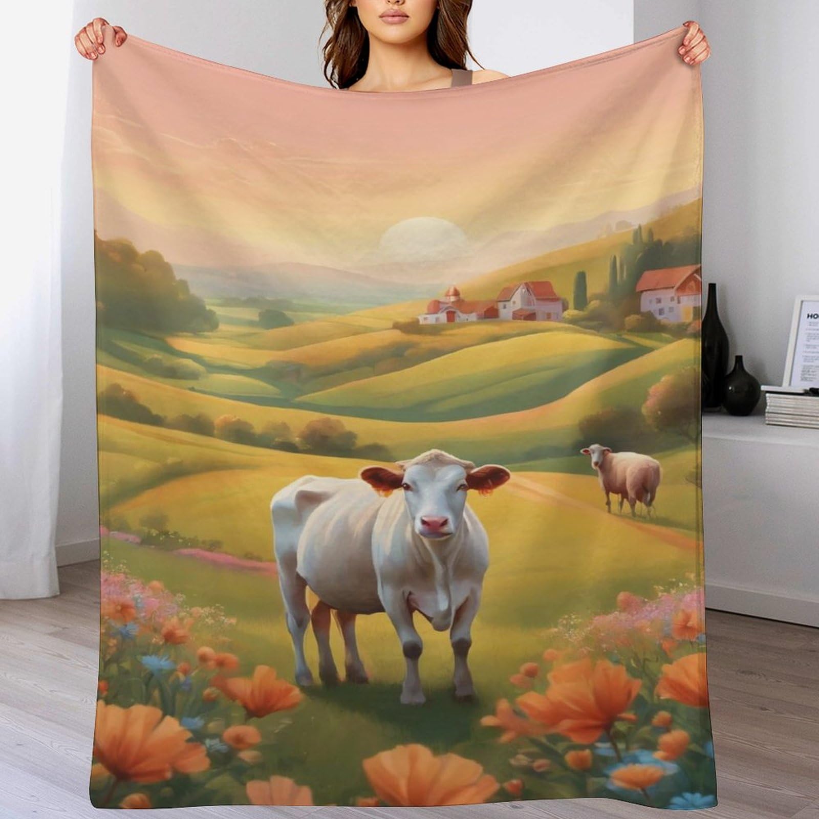 Couverture polaire vache 150x200cm en flannel douce pour canapé