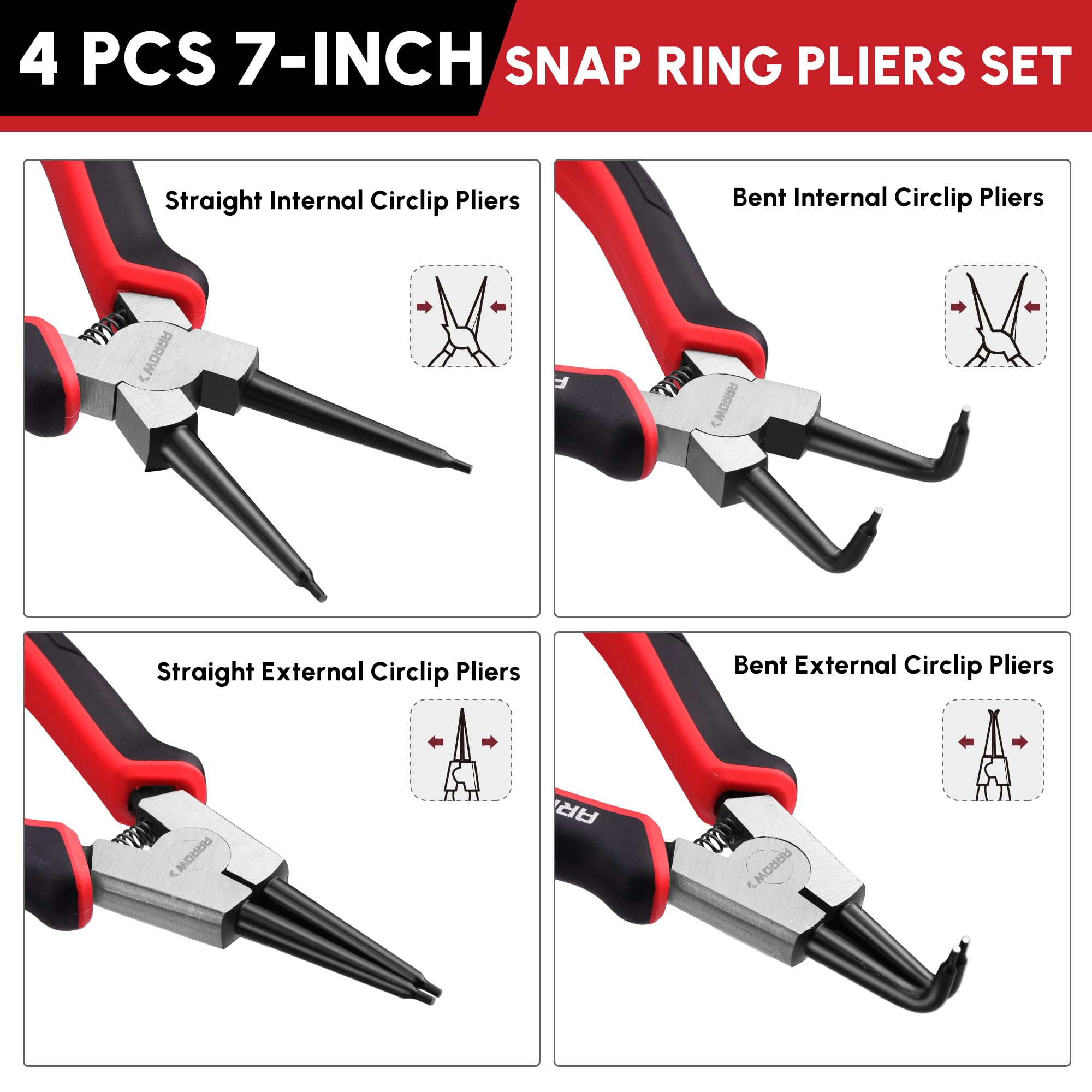 Arrow Snap Ring Pliers Set - 4 Piece Kit -4