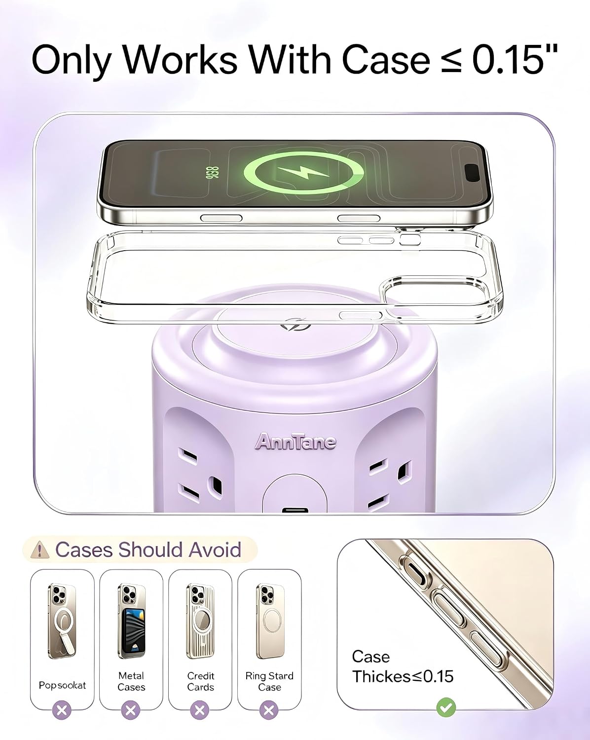 Power Strip Tower with USB Ports, 6.5 FT Extension Cord with Multiple Outlets (12AC+3A+2C) for Home Office Desk College Dorm Room Supplies image 4