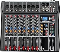 Depusheng DX8 8-Channel Professional Audio Mixer with Bluetooth, USB Recording, 48V Phantom Power for DJ Studio Karaoke Live