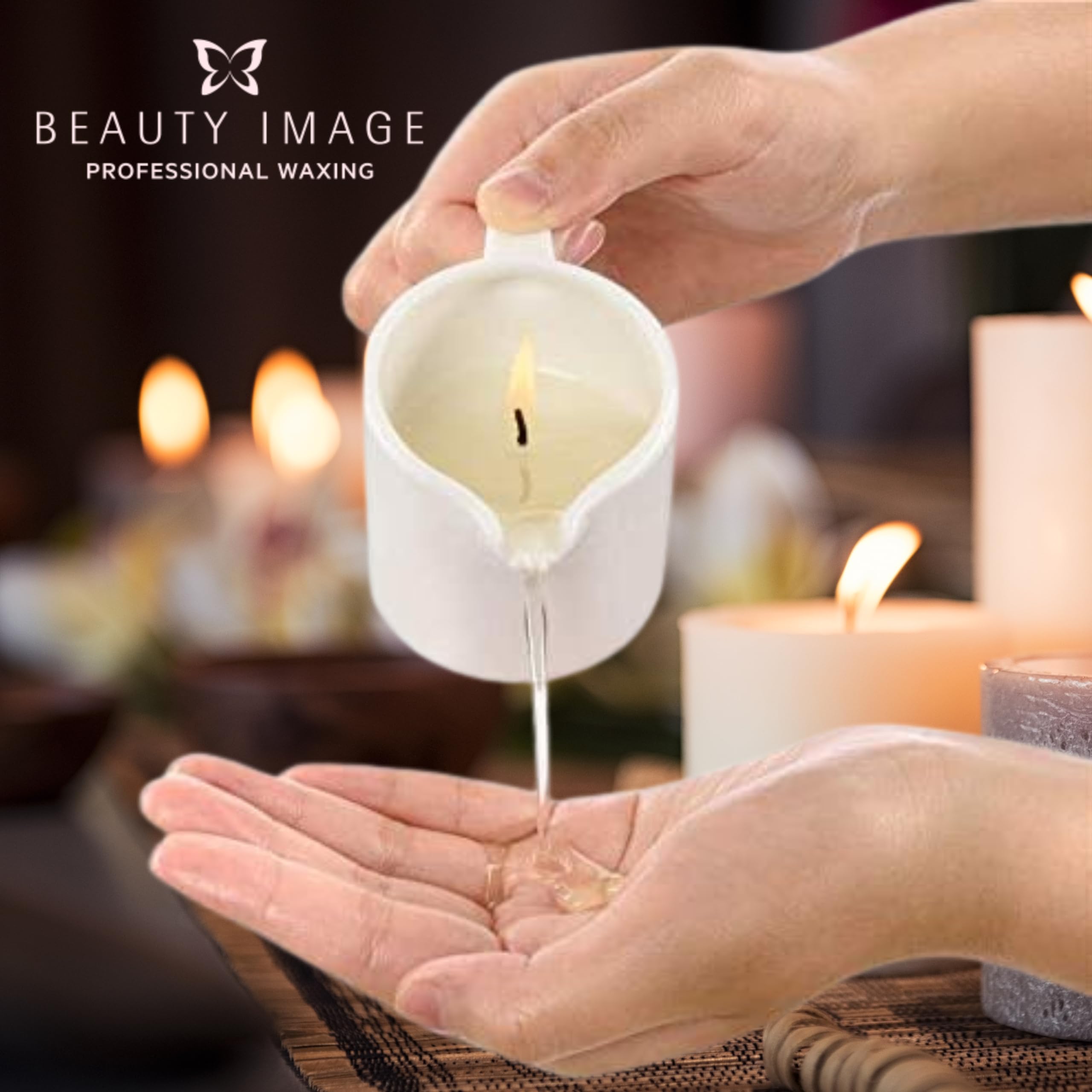 BEAUTY IMAGE Vela de Masaje - Color Dorado Brillante Glamour - Con Aceite de Argán. De 2 a 3 Masajes de Cuerpo Entero. Aceite Caliente para Masaje Profesional. Calidad Hecho en Europa. Masaje Sensual.
