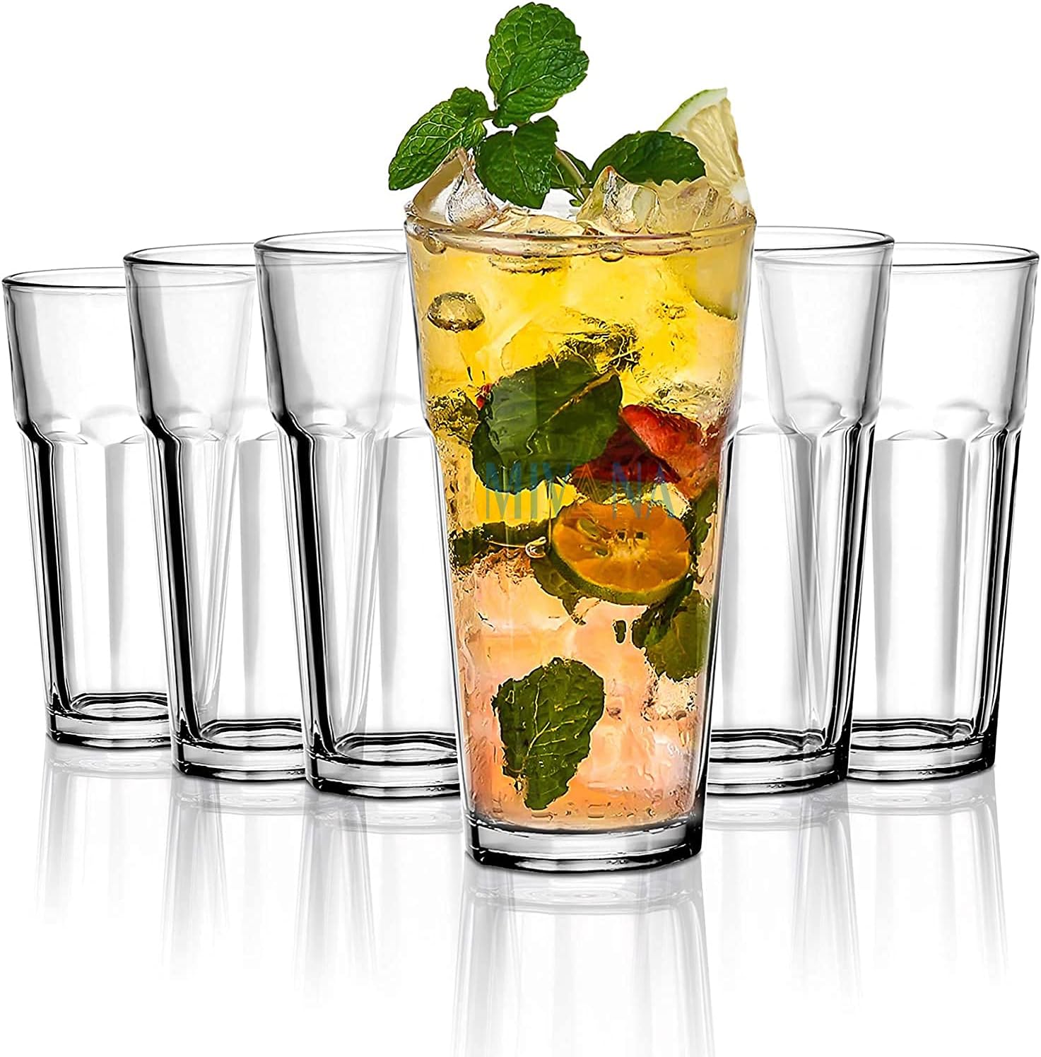 400 ML Water Glass Tumbler Highball Glasses Clear Iced Tea and Glasses for Drinking Cocktail, Juice, Milkshake, Coke, Soda, Dishwasher Safe Pack of (6)