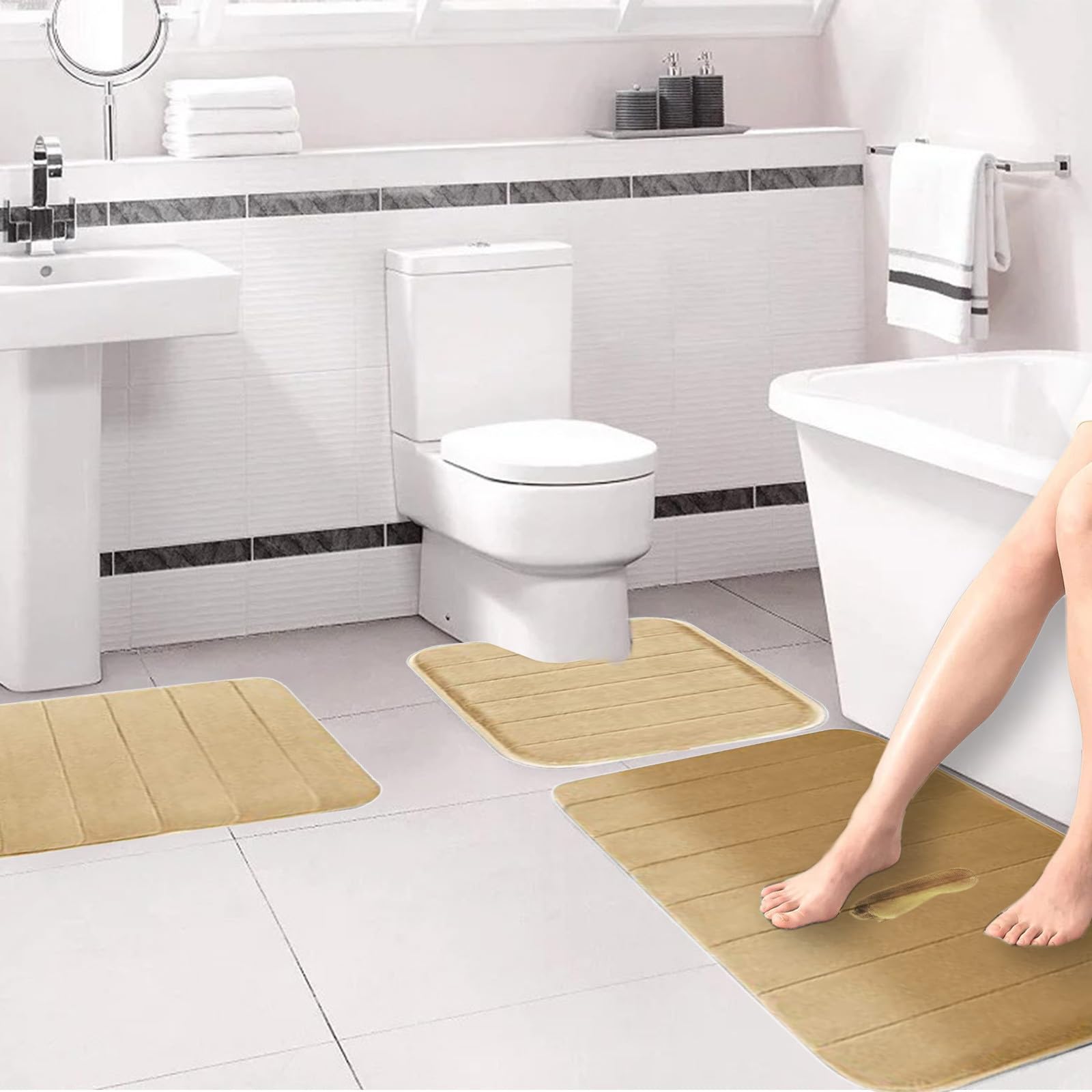 Bathroom Carpet Memory Foam Bathroom Rug Mat Set 3 Piece Bathroom Floor Mat for Non-Slip Ultra Soft Absorbent