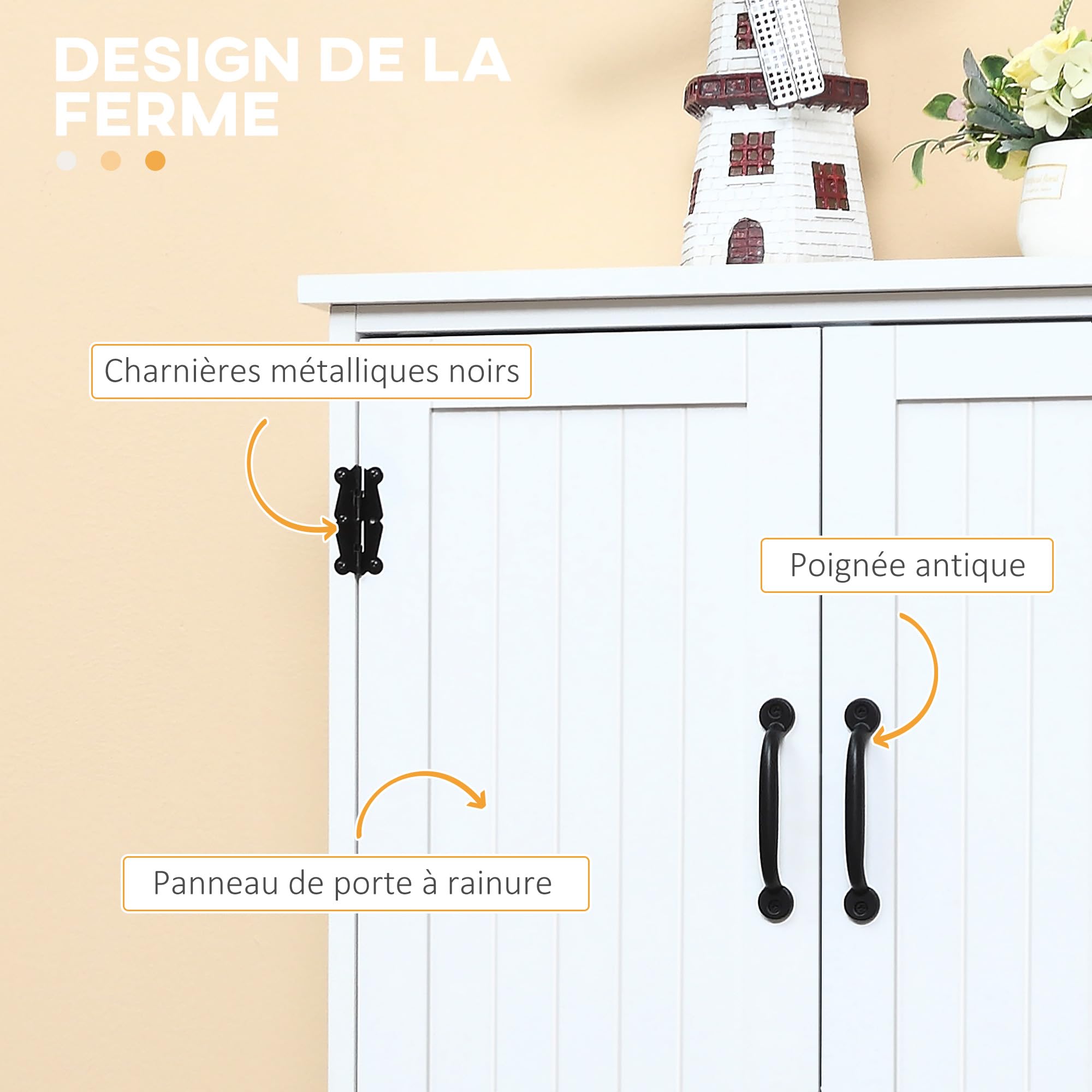 HOMCOM Buffet de Cuisine Meuble Rangement 2 Placards 60 x 30 x 123 cm Blanc | Armoire de Cuisine Contemporaine, 3 Étagères