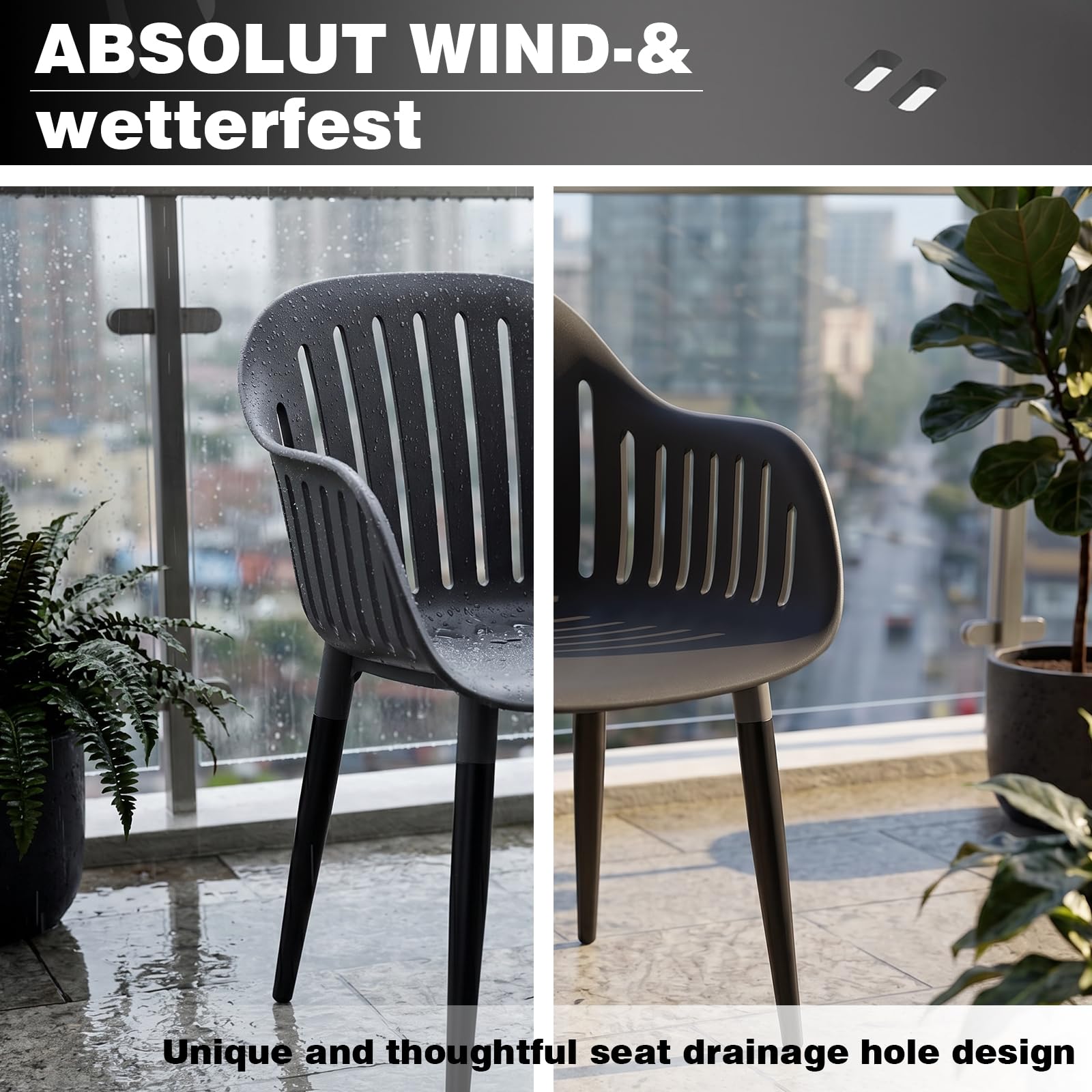 Gartenstuhl 8er Set, Outdoor Stühle Wetterfest mit Armlehne, Gartenstühle UV-beständig bis 120 kg, Terrassenstuhl Terrasse Balkon Outdoor Garten, Schwarz