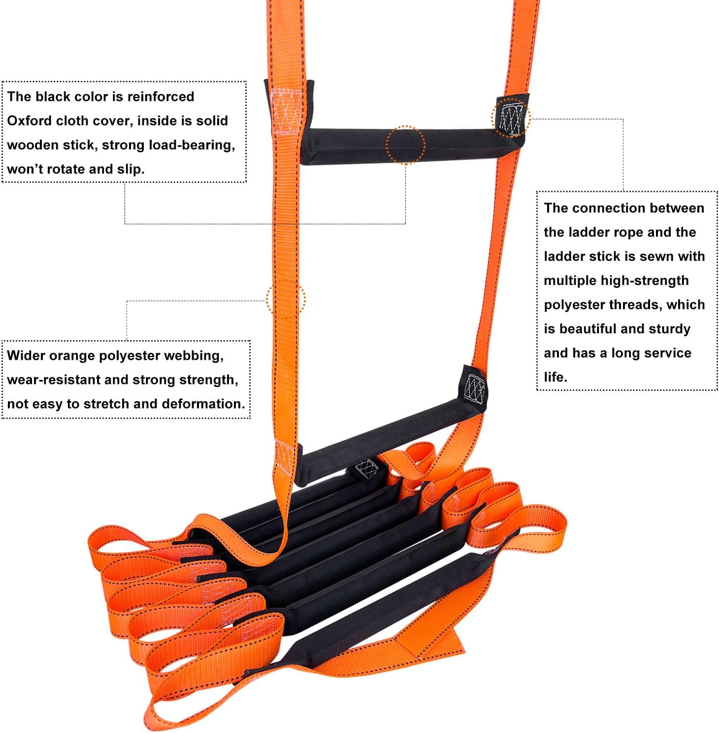 Fire Escape Ladder with 2 Heavy Hooks, 26.5 Feet Emergency Fire Ladder for 2-3 Story Homes, Reusable Safety Rope Ladders for Window Balcony Railing Treehouse, Orange