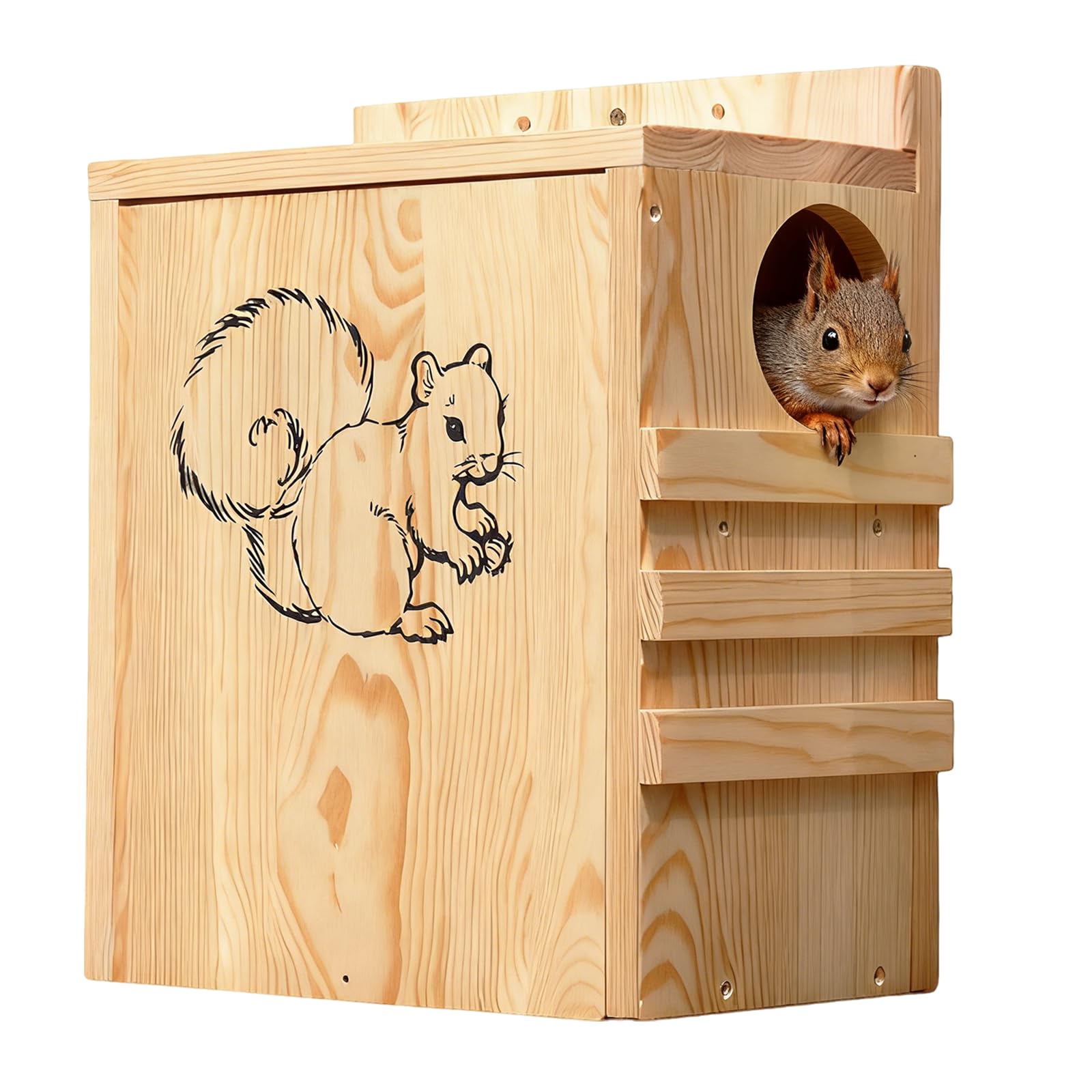 Wood Squirrel House for Outside - Widened Large Squirrel Box for Outside