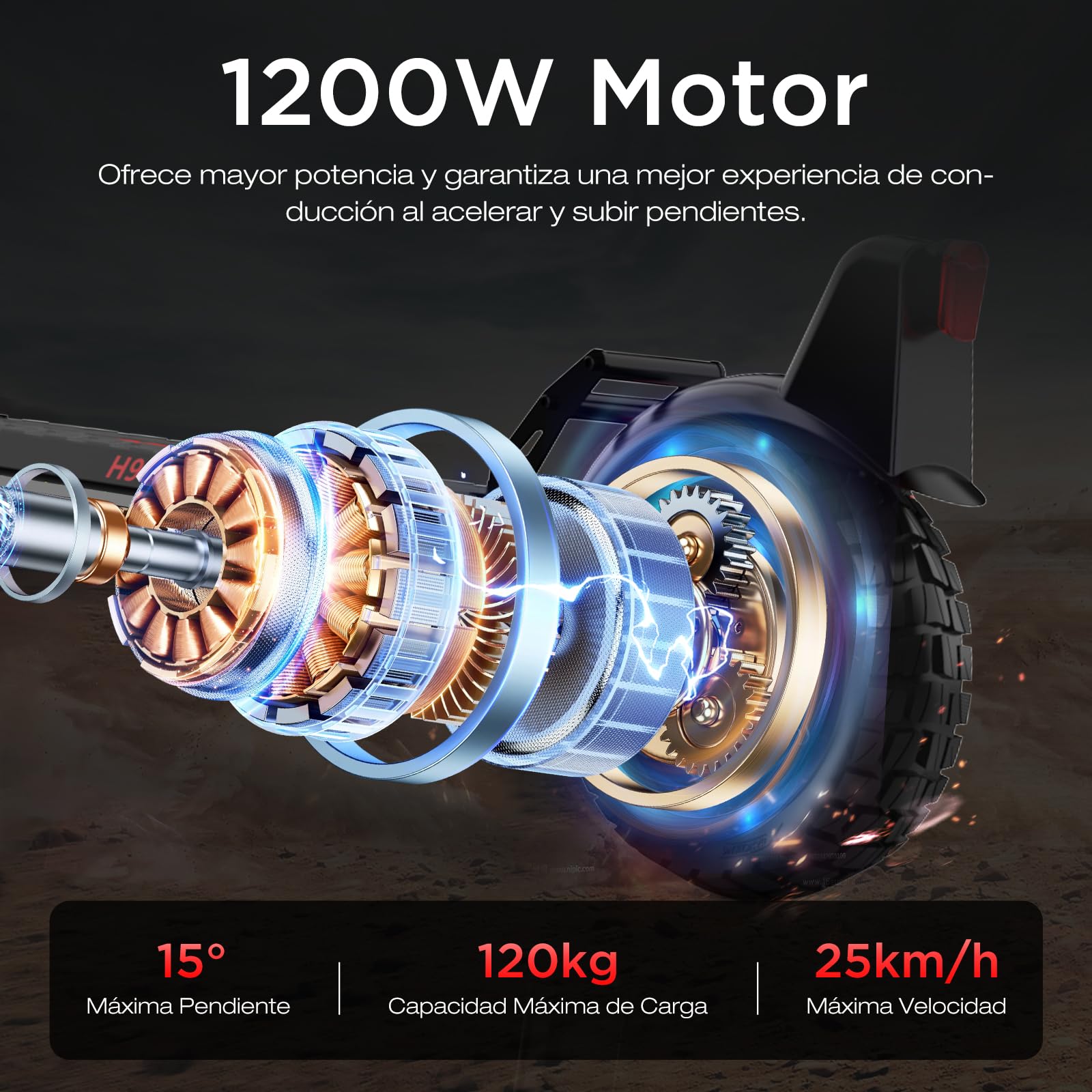 HITWAY Patinete Eléctrico Adultos 10 Pulgadas, Motor 1200W, Autonomía 90-110 km, Batería 15.6-27Ah, E Scooter Plegable, Velocidad Máxima 25KM/H, Neumáticos Sin Cámara de Aire, Indicadores, App