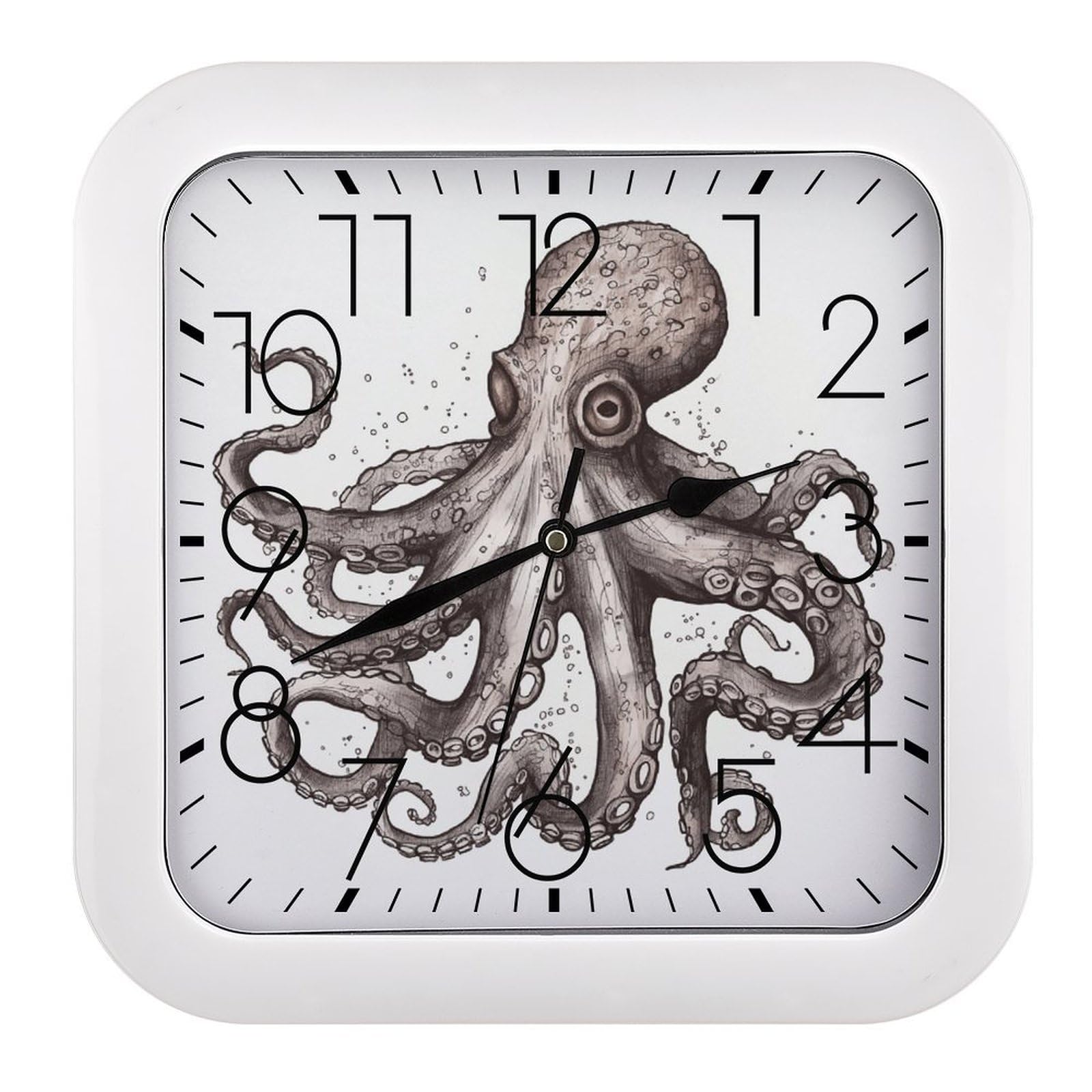 MUSM 10.2 X 10.2 Inch Modern Octopus Wall Clock Battery Operated High Accuracy Decorative Square Clocks for Kitchen Bedroom Living Room Home Office Porch