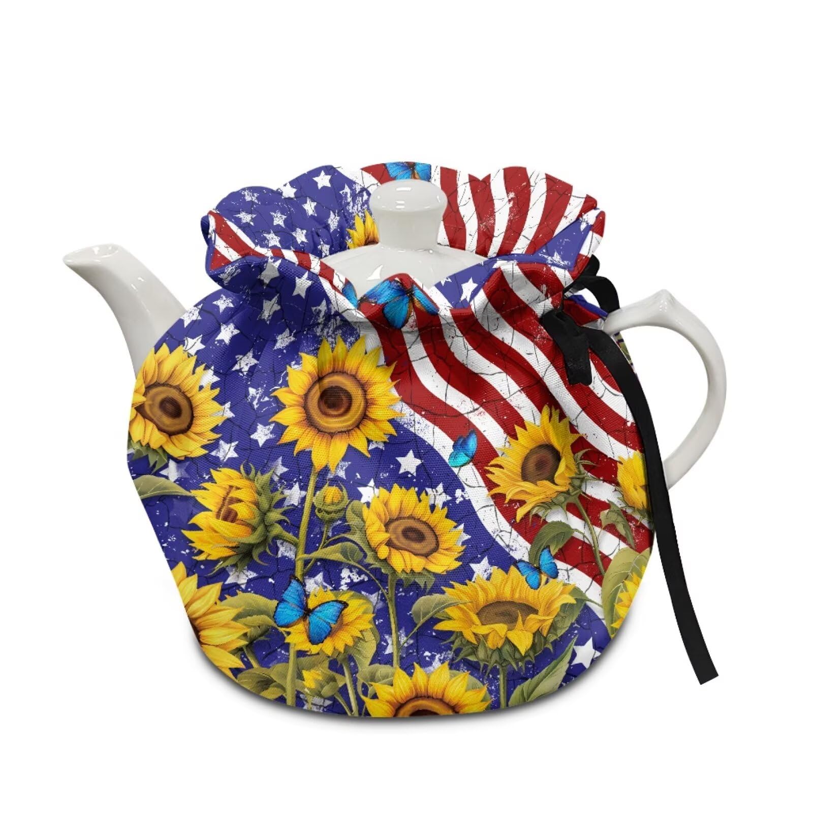 American Flag Sunflower Tea Cosy Kitchen Home Decorative Insulated Tea Pot Cover Breakfast Warmer Teapot Cozies for Home Kitchen Table Decor