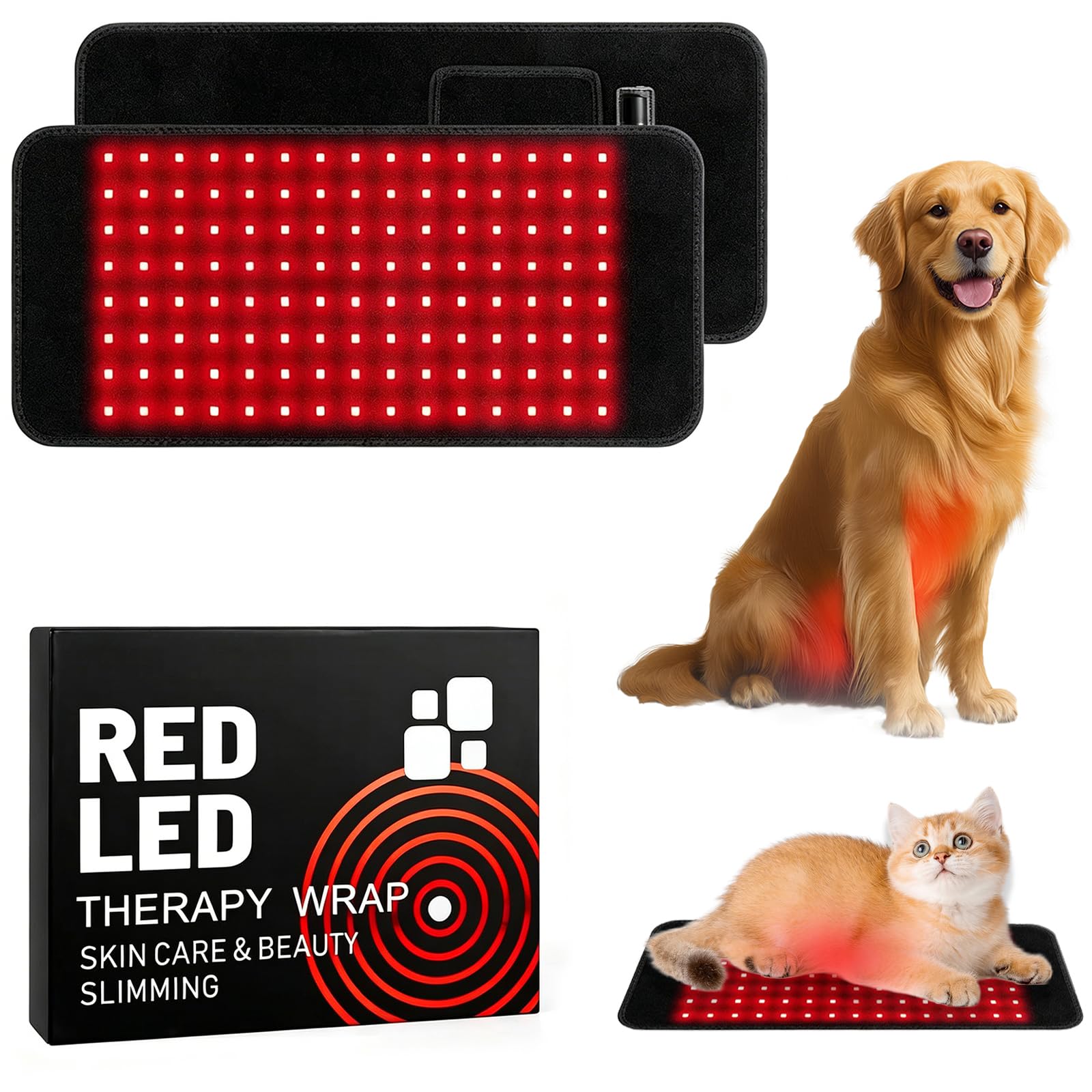 Pet-Rotlicht-Therapiekissen, 45x21cm, 120 LEDs 3-Chip-Lampen (850NM+660NM+850NM) zur Schmerzlinderung und Gelenkunterstützung bei Hunden, Sichere Wärmetherapie, Rotlichtband für Frauen und Männer