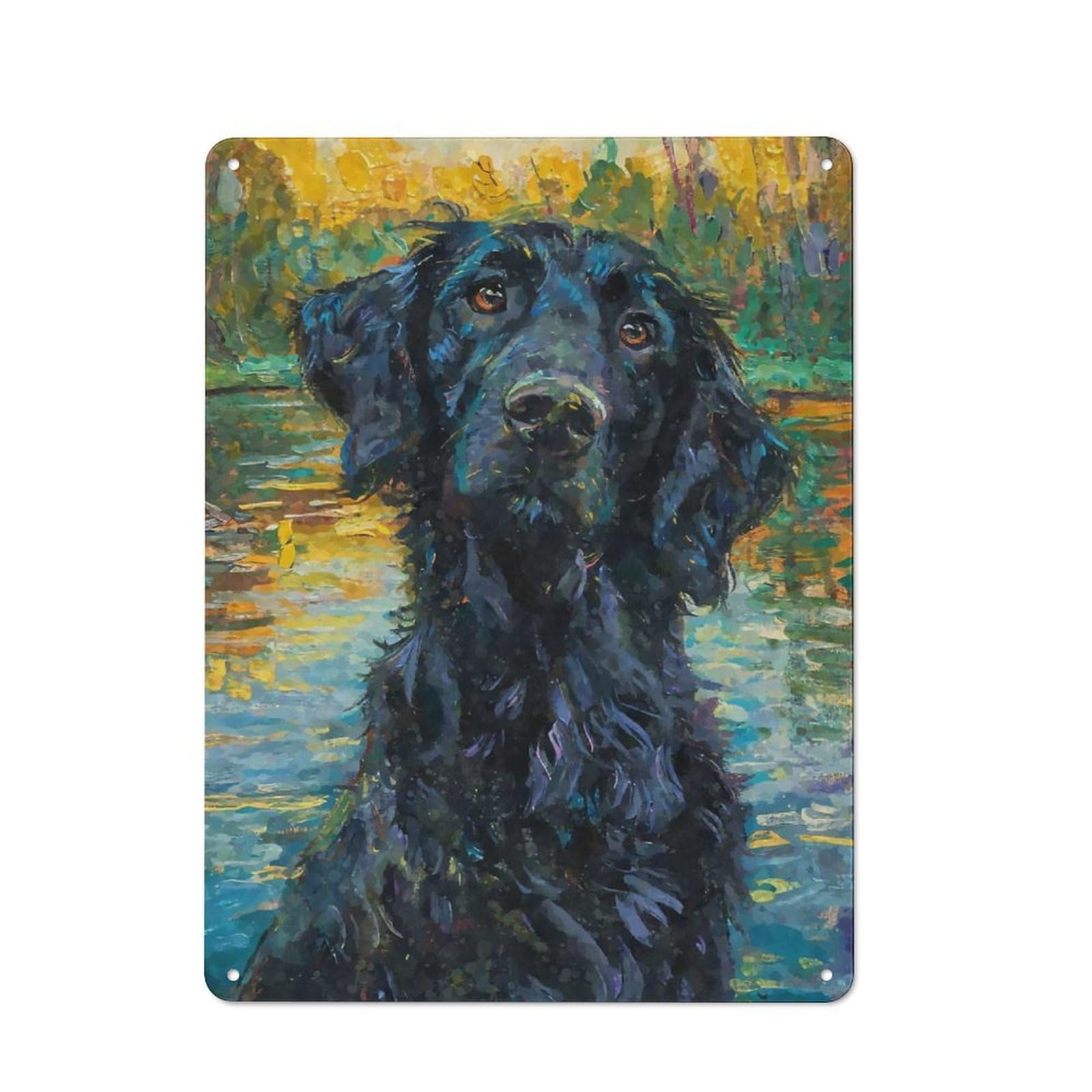 Junmoney Flatcoated Retriever Monet Printed Metal Sign 40X30cm For Café Or Restaurant, New-Space Wall Decor For Café Owners And Decorators