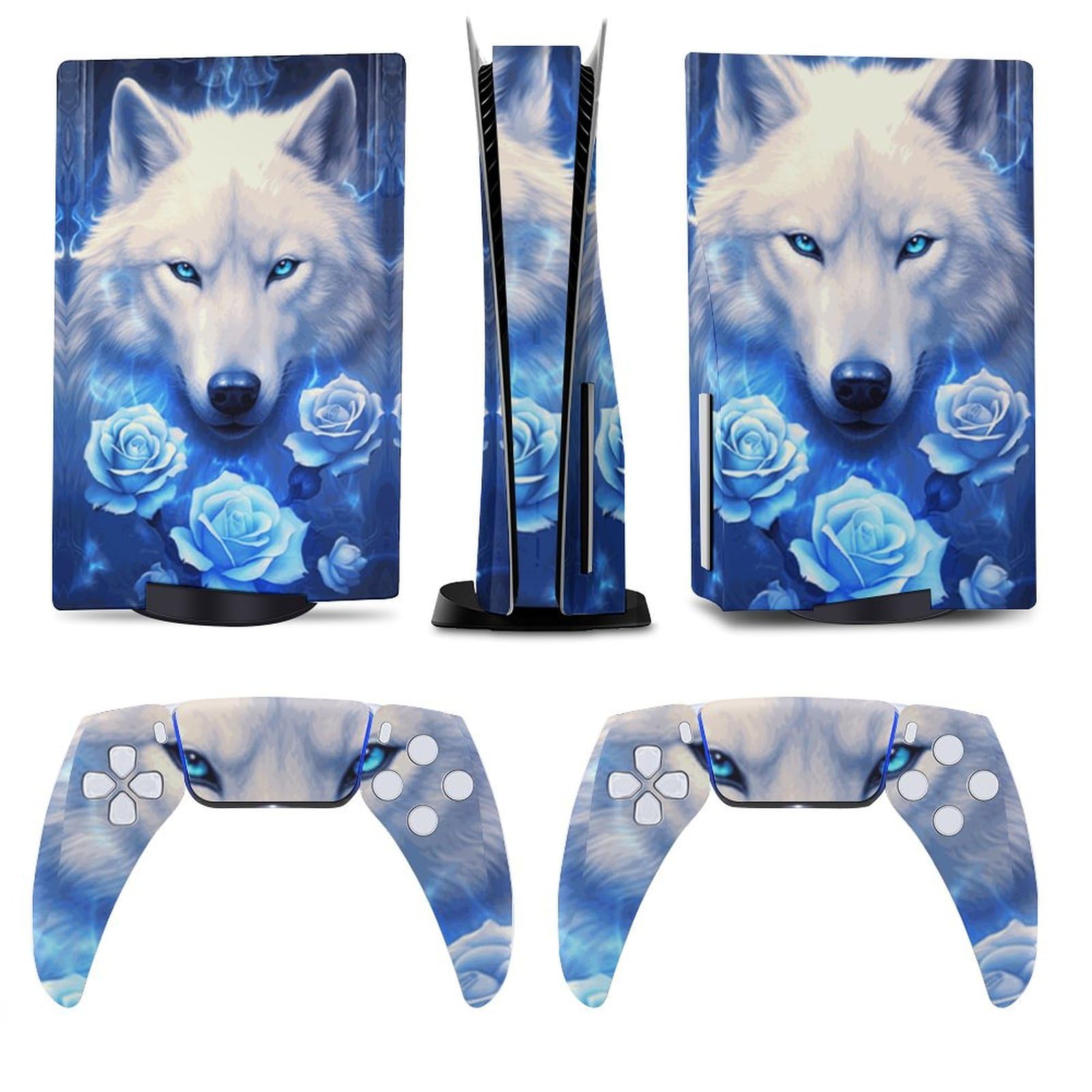 Fantasy Wolf Roses PS5 Skin - Funda de vinilo para consola y mando de Playstation 5 Disc Edition