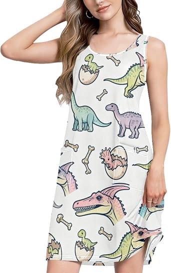 Womens Summer Dress Loose Sleeveless Hawaiian Dresses for Women with Pockets Cruise Cover Up