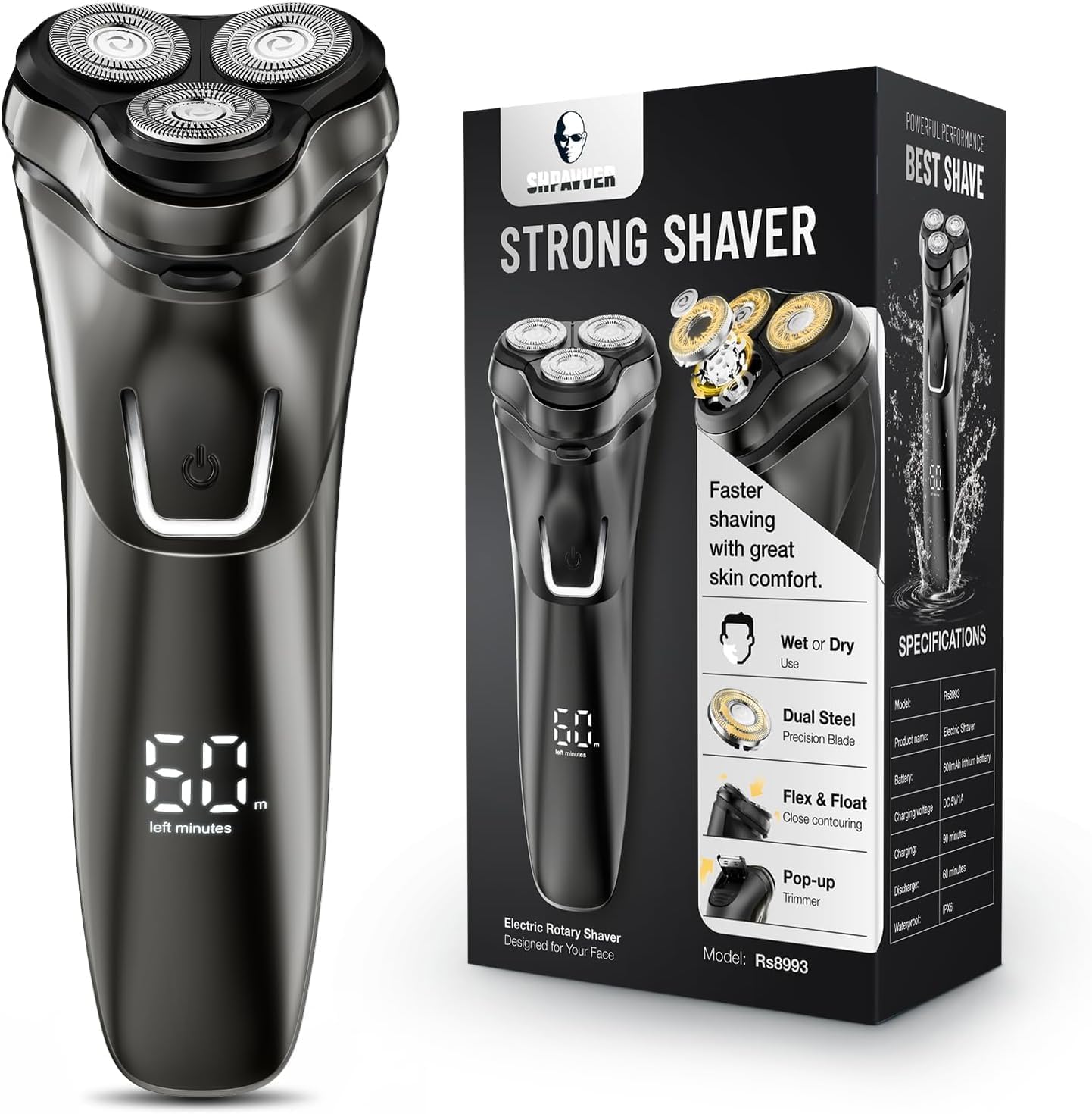 Electric Razor for Men Cordless: Wet/Dry Rotary Shaver Waterproof - USB Fast Charging