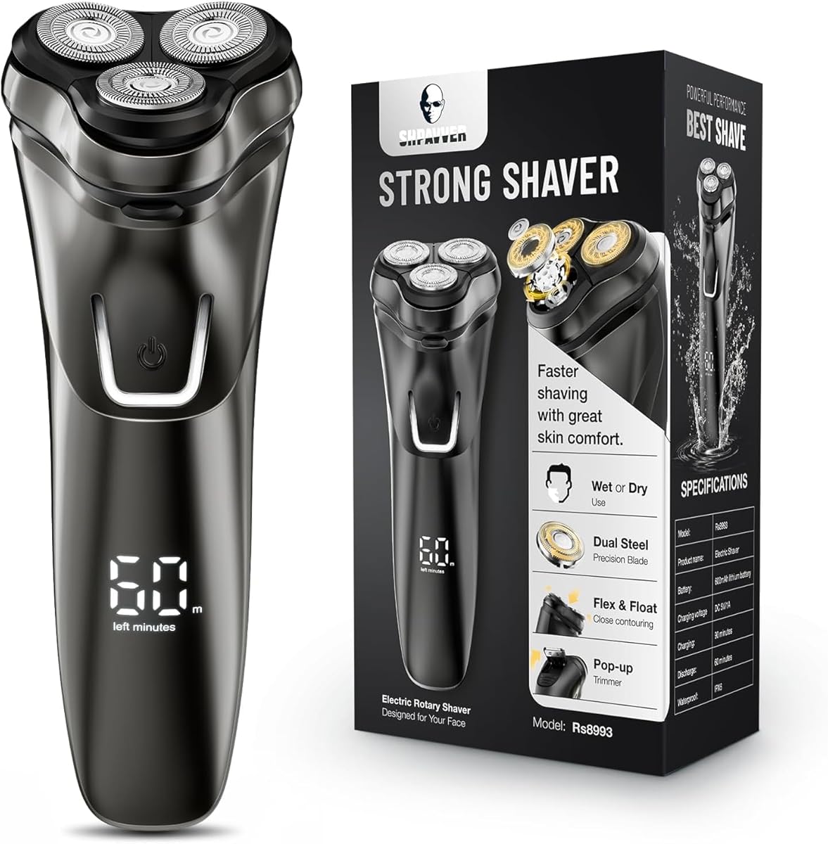 Electric Razor for Men Cordless: Wet/Dry Rotary Shaver Waterproof - USB Fast Charging & Sensitive Skin Care - Pop up Trimmer & Precision Blades Vintage Black Upgraded
