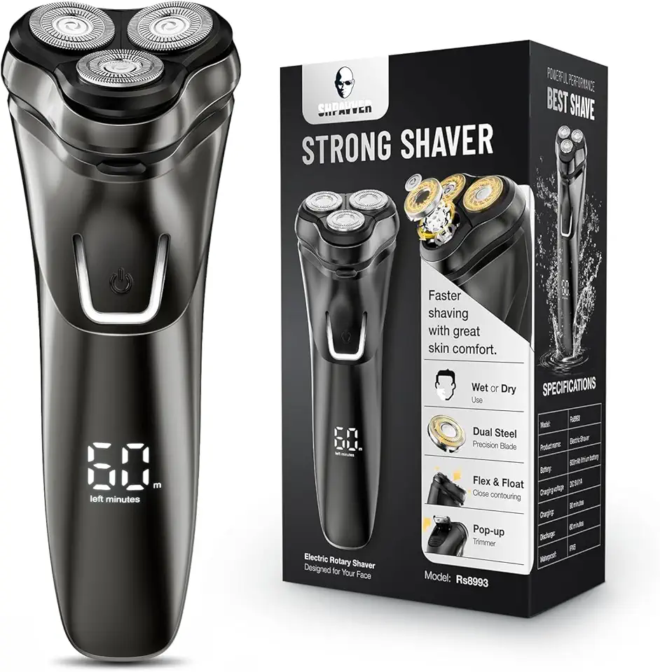 Electric Razor for Men Cordless: Wet/Dry Rotary Shaver Waterproof - USB Fast Charging & Sensitive Skin Care - Pop up Trimmer & Precision Blades Vintage Black Upgraded