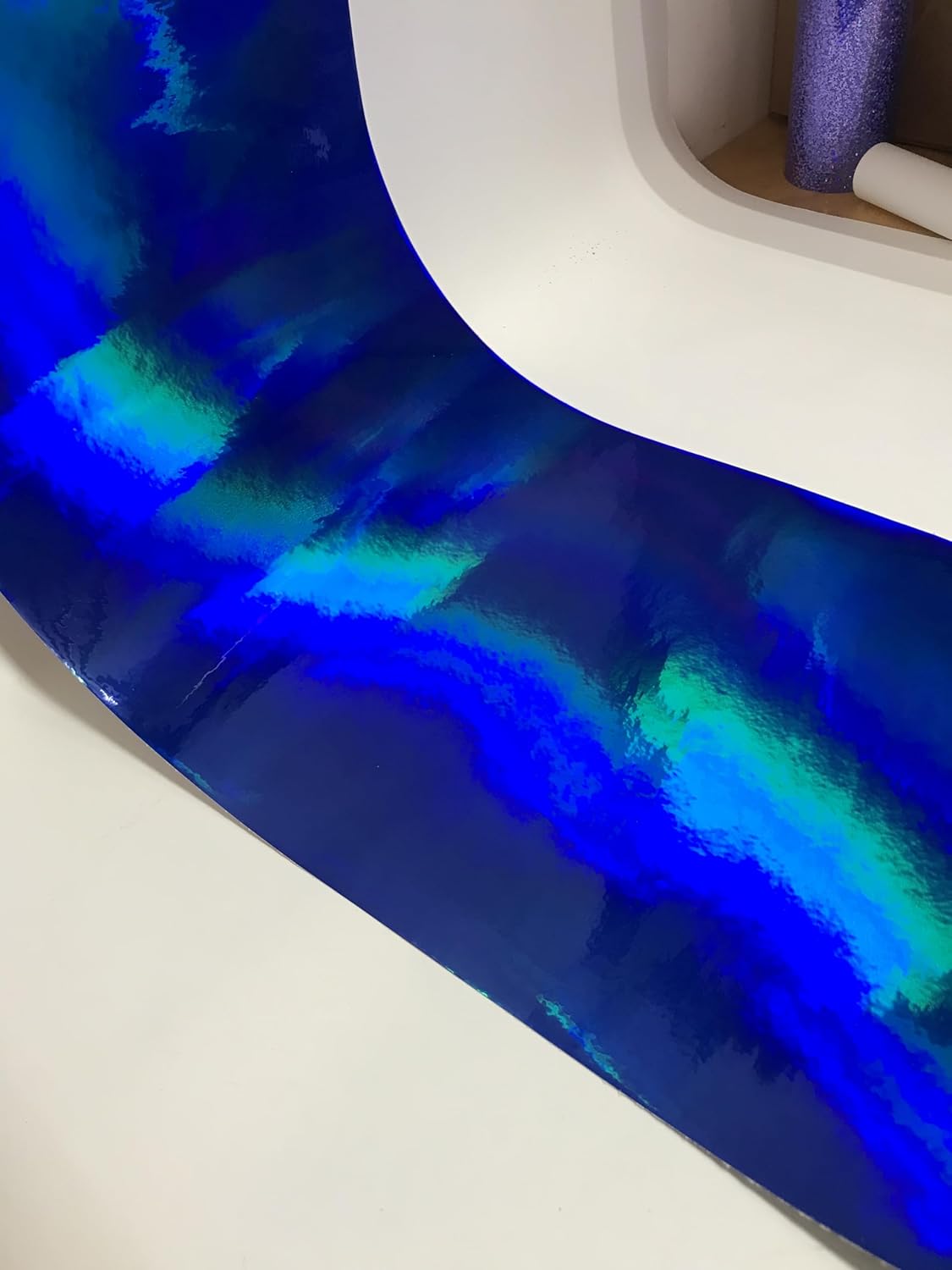 Holographic Oil Slick Rainbow Sign Vinyl (12 inch x 10 feet, Royal Blue)