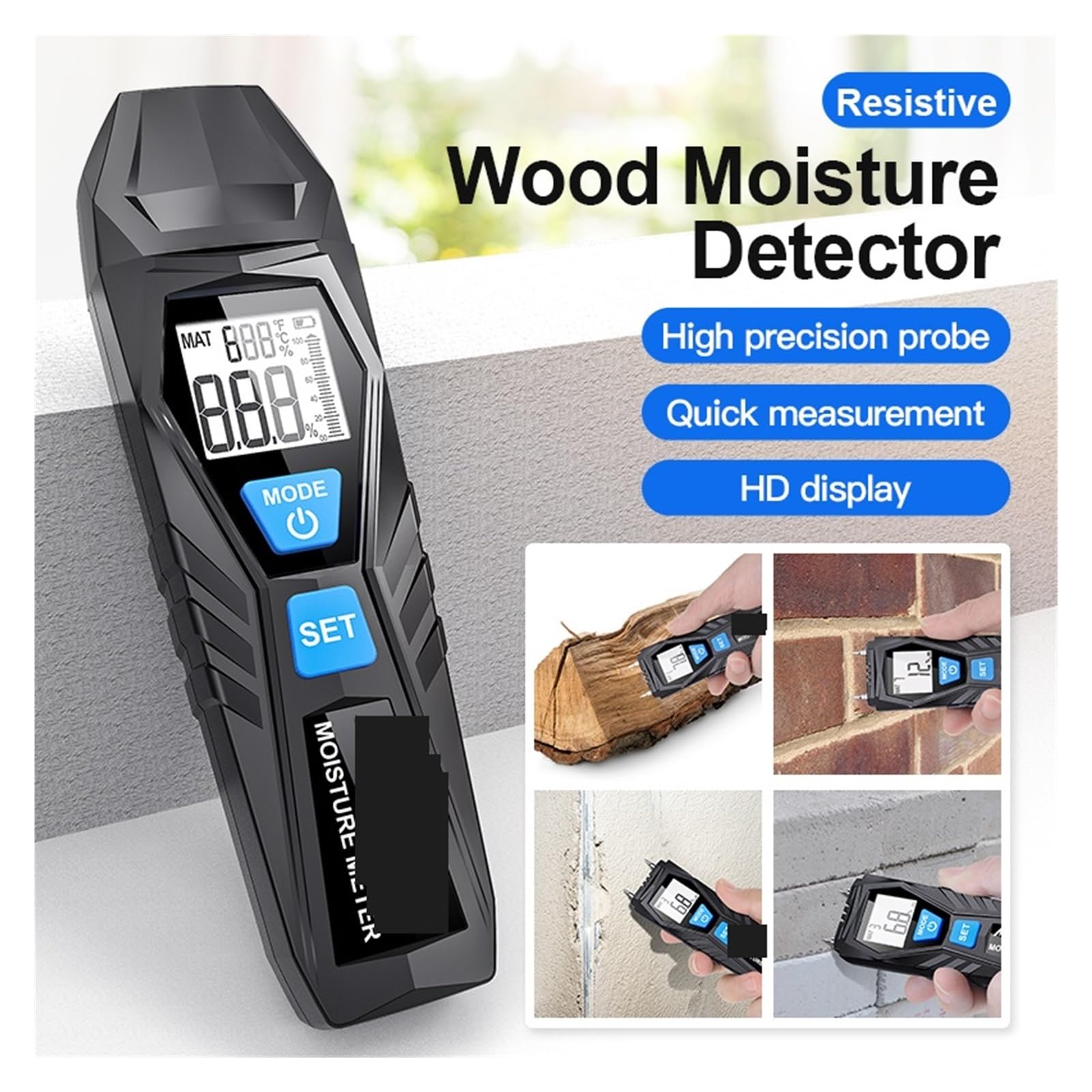 Misuratore di umidità del Legno Digitale Igrometro Rilevatore Sonda ad Alta precisione 0-75% Display LCD Piccolo Errore