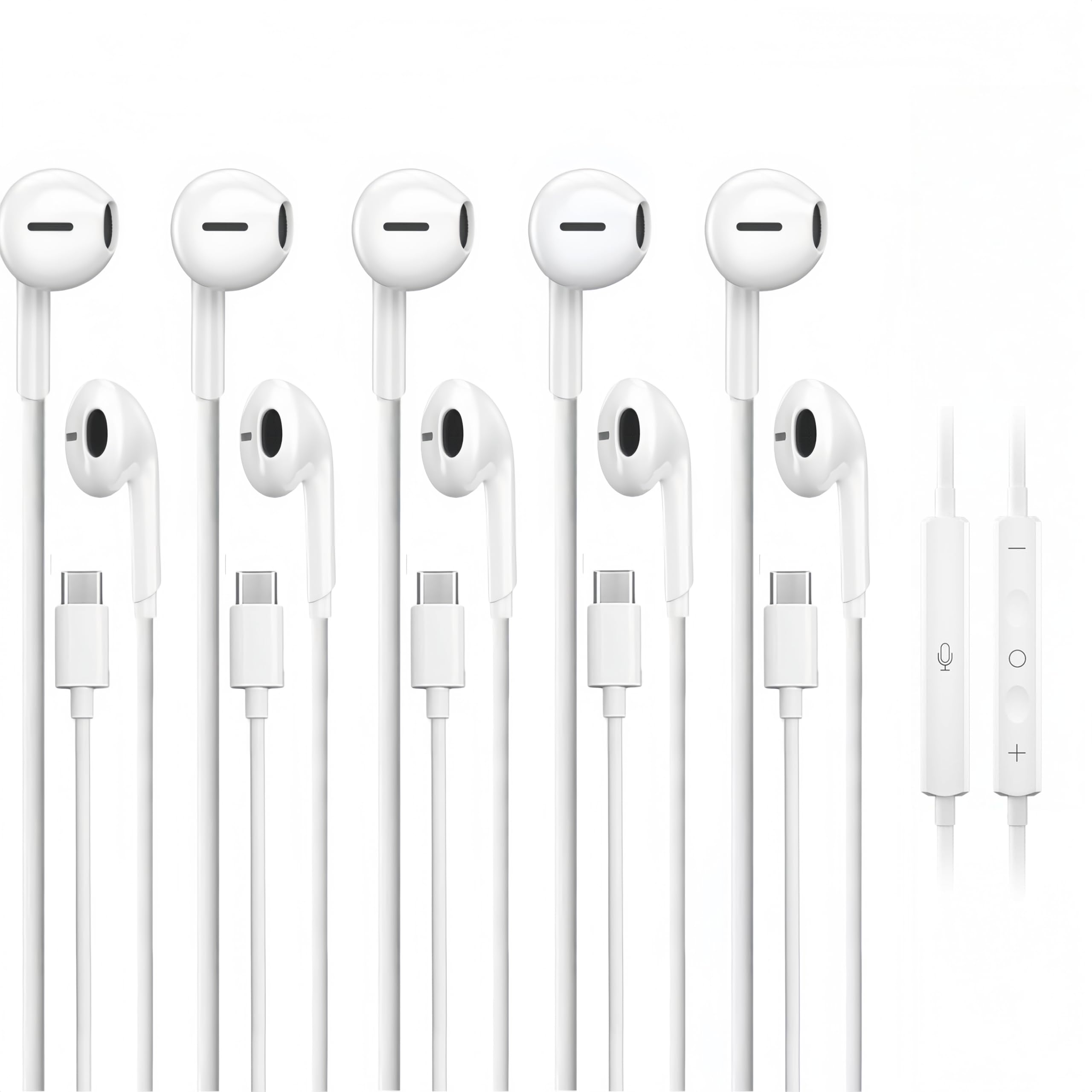 5 Pack USB C Headphones for iPhone 17/16/15 Pro Max iPad Plus TypeC Earphones with Microphone Volume Control USBC Wired Earbuds USB Type C Earphone