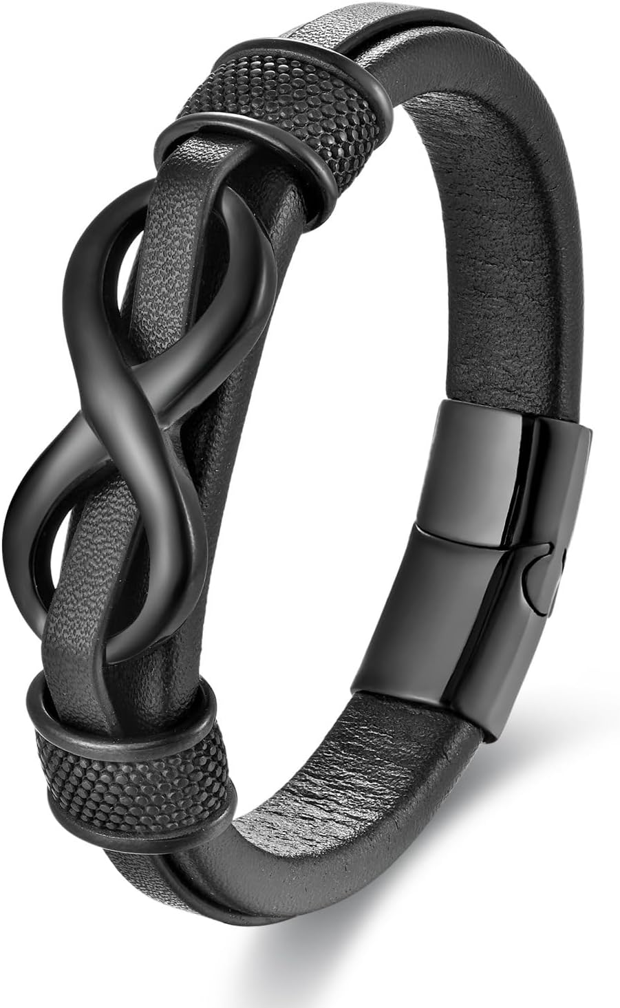 Infinity Bracelet for Men,Stainless Steel Silver/Black Men Infinity Leather Bracelet Wristband Cuff Bracelet 21 cm / 8.26 inches