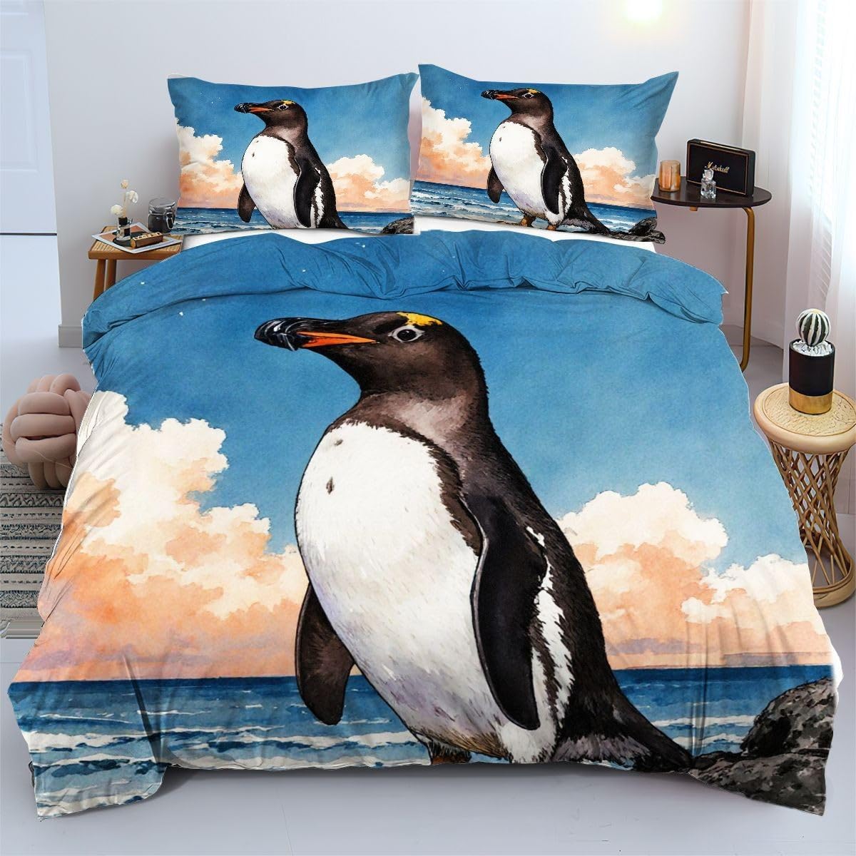 Linge de lit 220x240 cm pingouin blanc confortable pour adolescents et adultes