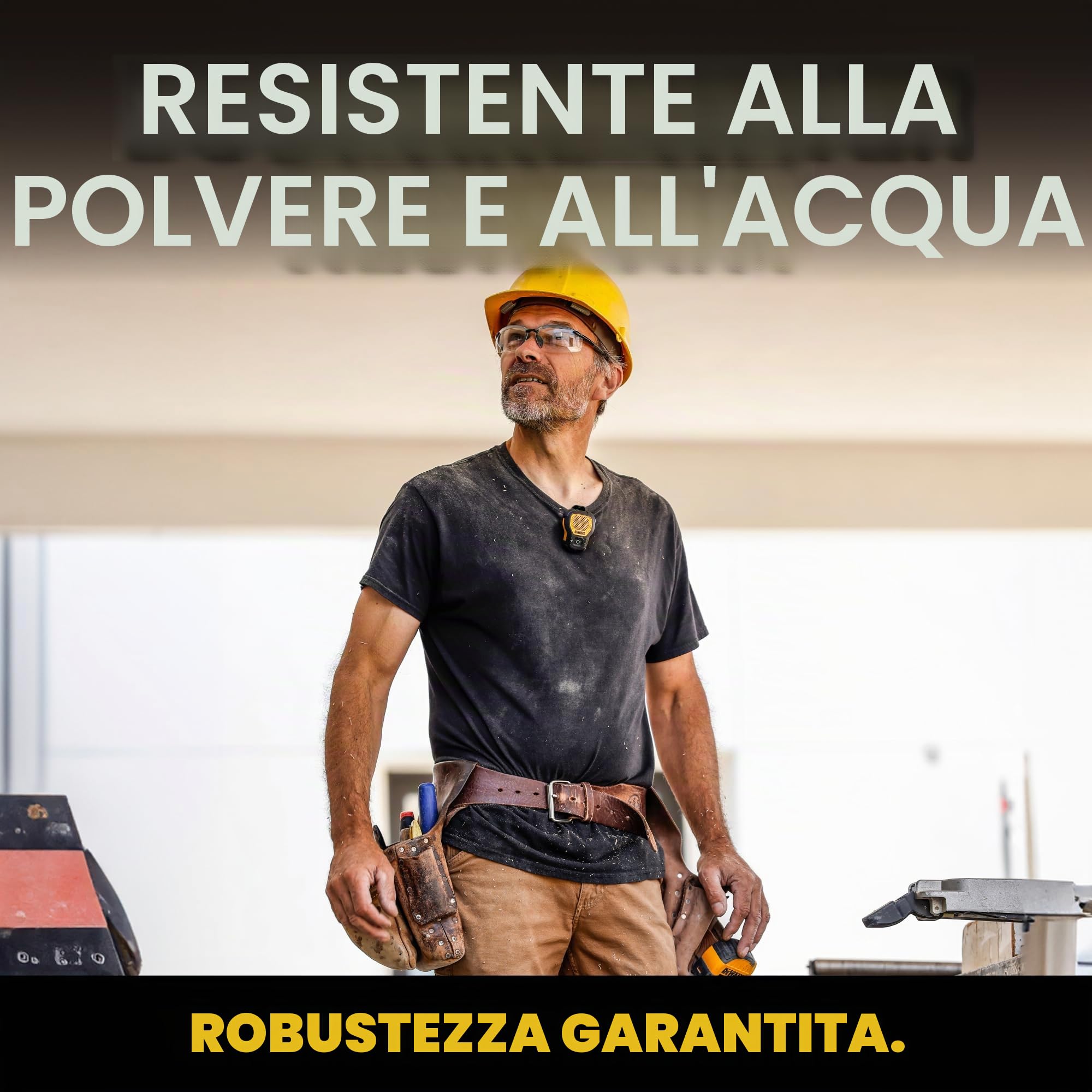 DEWALT Altoparlante Bluetooth indossabile (versione aggiornata), altoparlante portatile impermeabile senza fili, con clip, microfono integrato per musica/chiamate in vivavoce, altoparlante Bluetooth