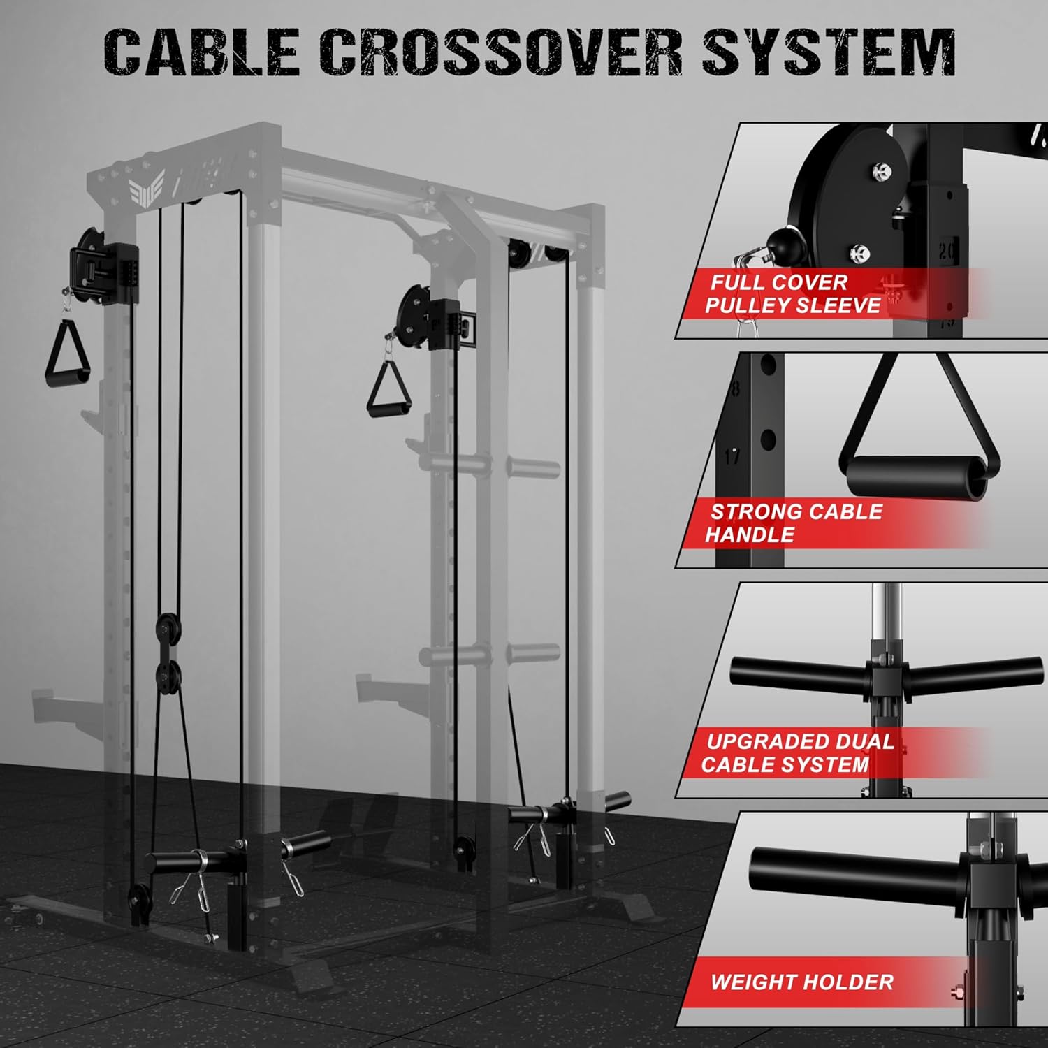 JELENS C21 Power Cage,2000LBS Power Cage with Dual Pulley System,Power Rack with 12'' Safety Arm,Multi-Functional Squat Rack with Multi-Grip Pull-Up Bar,Workout Cage with 2:1 Pulley Ratio for Home Gym
