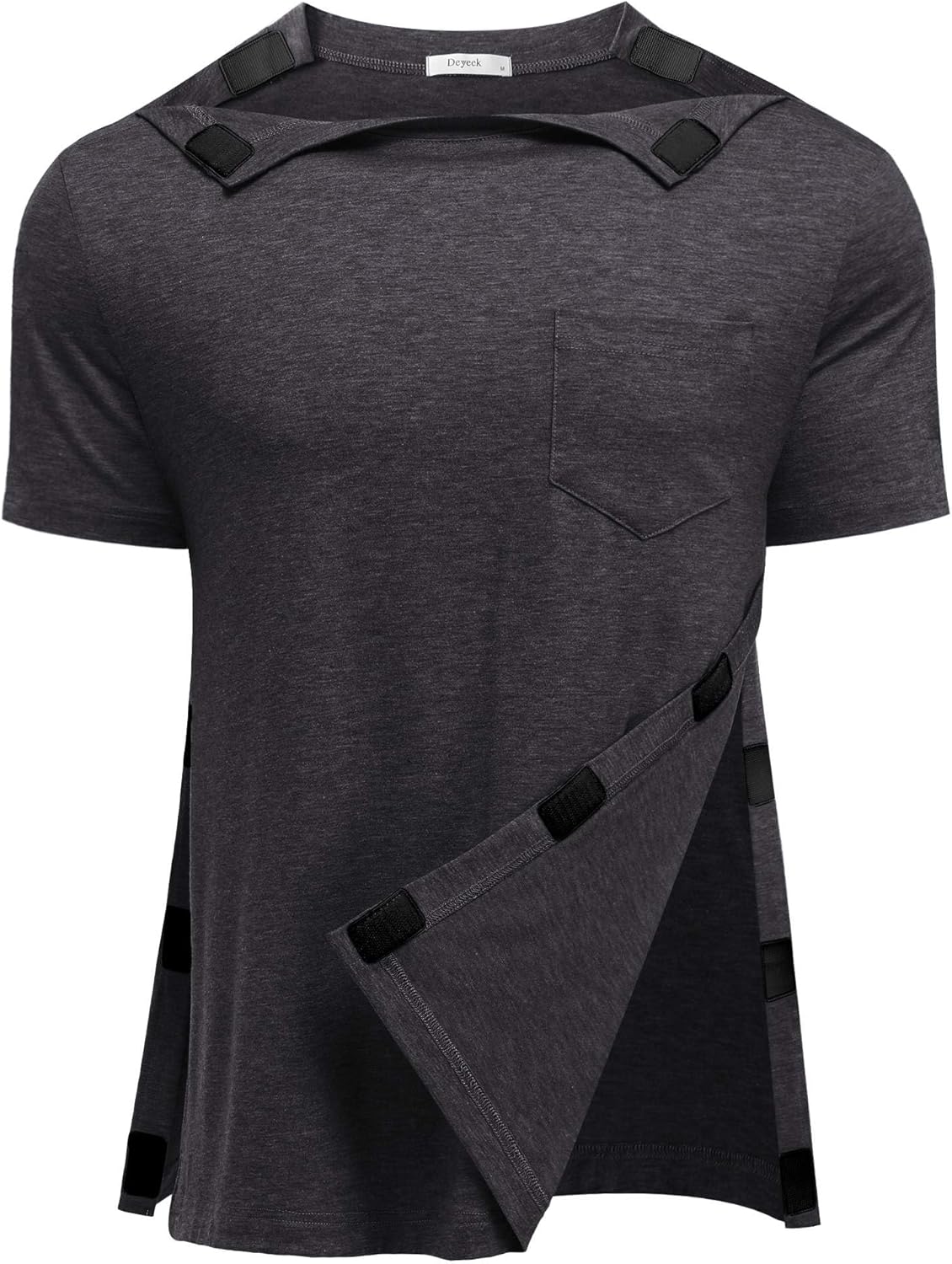 Deyeek Shoulder Post Surgery Recovery Shirts for Men Full Tear Away Short Sleeve T Shirt Adaptive Chemo Clothing