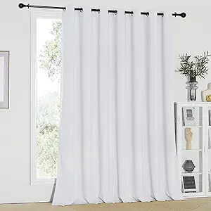 NICETOWN Room Divider Curtain, Sliding Door Curtain, Wide Width Thermal Drapes, Absorb Noise, Room Darkening, Vertical Blinds for Patio Door (Greyish White, Width 100 inches, Length 95 inches)