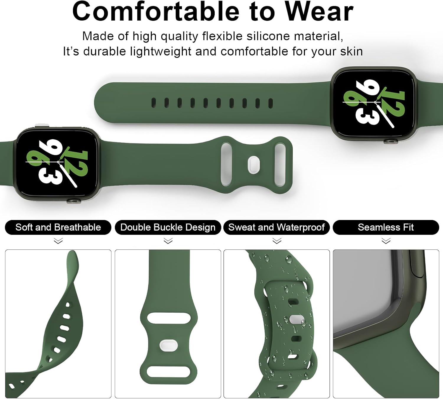 Sport Band Compatible with Apple Watch 38mm 40mm 41mm 42mm 44mm 45mm 46mm 49mm, Replacement Soft Silicone Strap Wristbands for iWatch Series 11/10/9/8/7/6/5/4/3/2/1 Ultra SE Women Men, Clover image 3