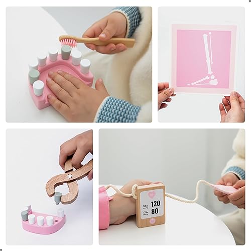 Miniatura 4 de UMU Kit de Médico de Madera para Niños  Juego de 18 piezas de Médico y Dentista para Niños Pequeños con Estetoscopio, Jeringa, Modelo de Diente y