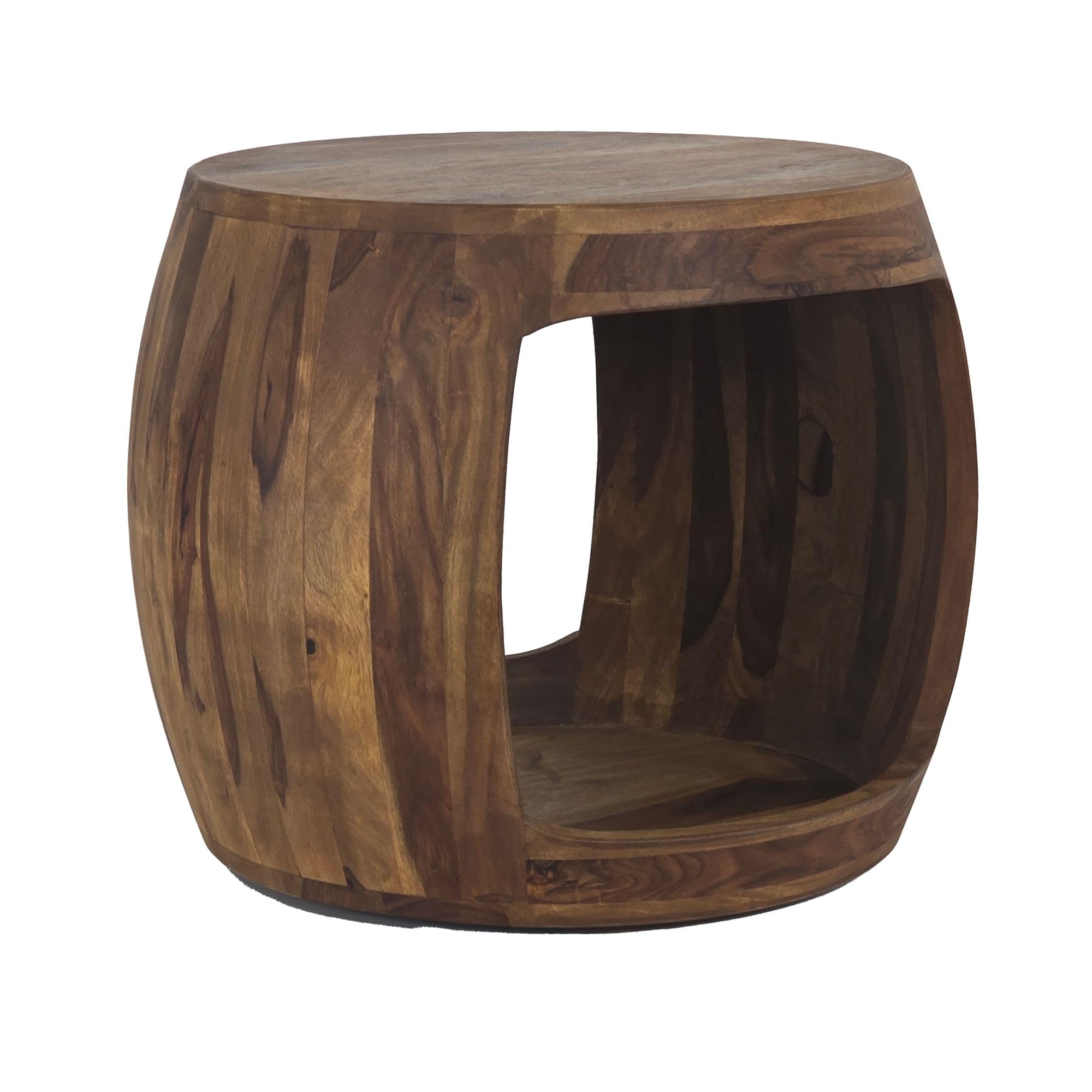 Wohnling Beistelltisch Rund Ø 50x40 cm Sheesham Massivholz, Ablagefach | Couchtisch mit offenem Fach im Naturdesign, Wohnzimmertisch aus Echtholz, handgefertigtes Unikat, Sofatisch