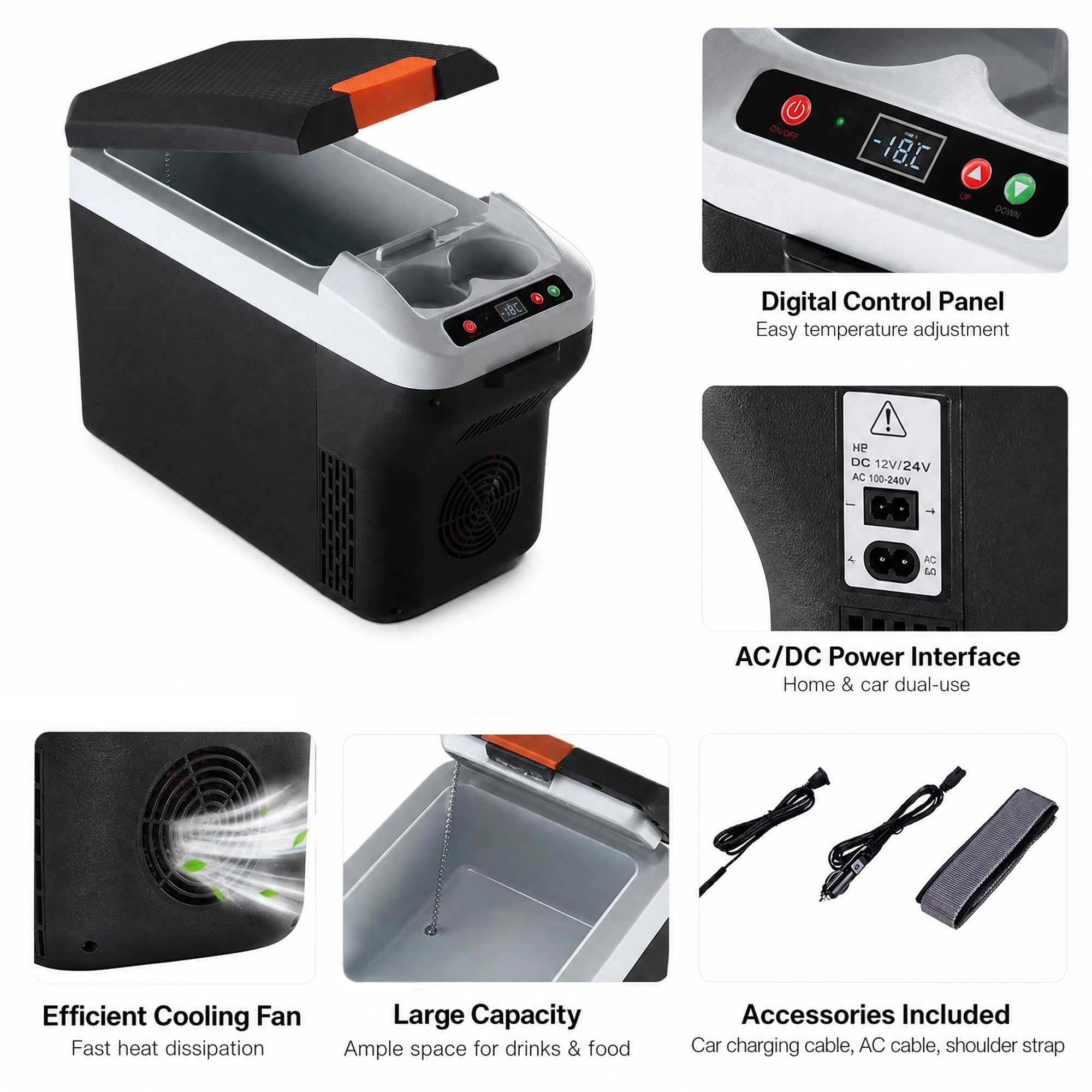 Frigorifero Portatile 12L 12V/24V, Semiconduttore con 2 Portabicchieri | 25°C Sotto Ambiente, Riscalda 65°C, Controllo Digitale, Antii-vibrazione, 2 Portabicchieri Per Esterno, Campeggio, Camper