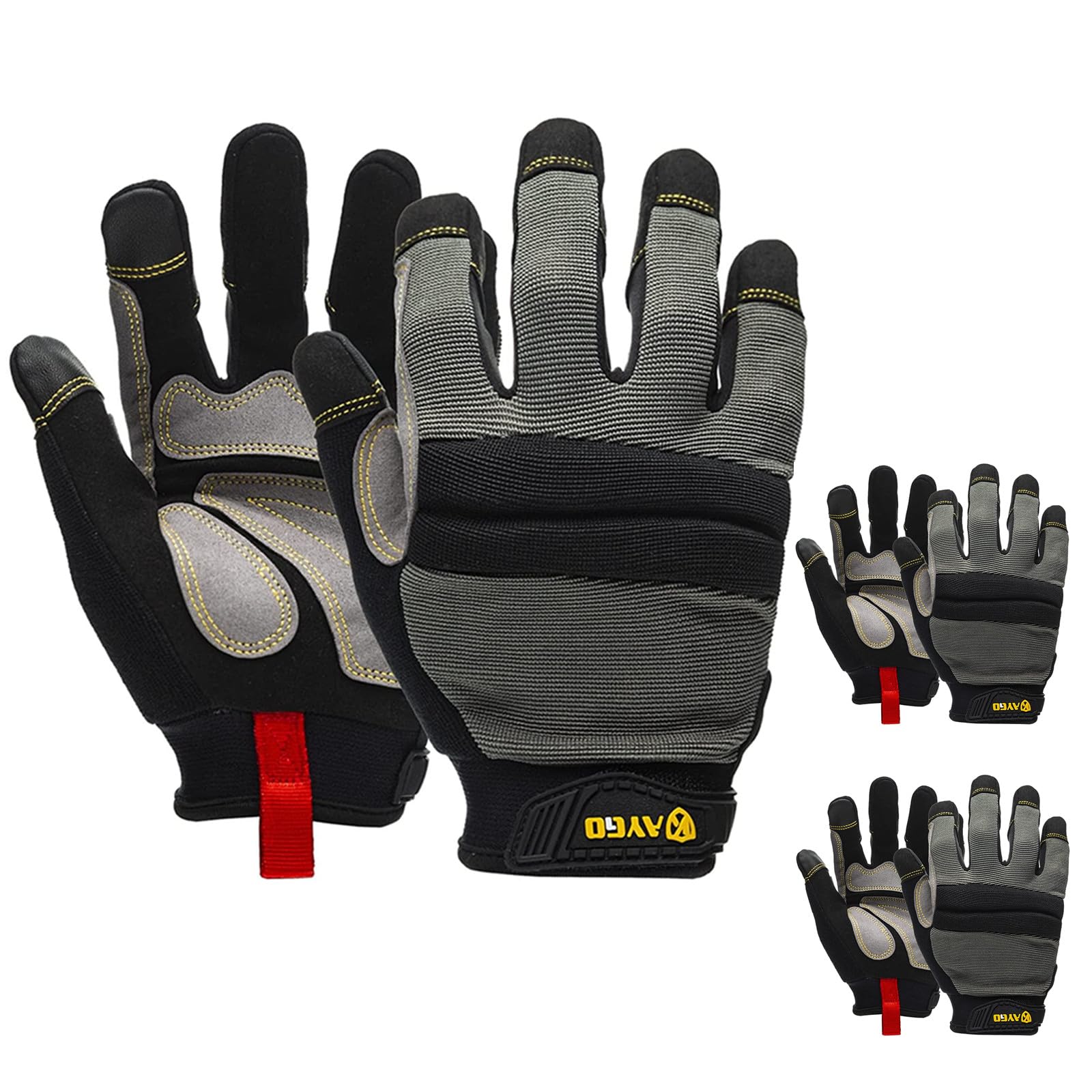 KAYGO Work Gloves For Men, KG125M Mechanic Utility Work Gloves for All Purpose, Excellent Grip, Heavy Duty, Improved Dexterity, Touch Screen,Large,3