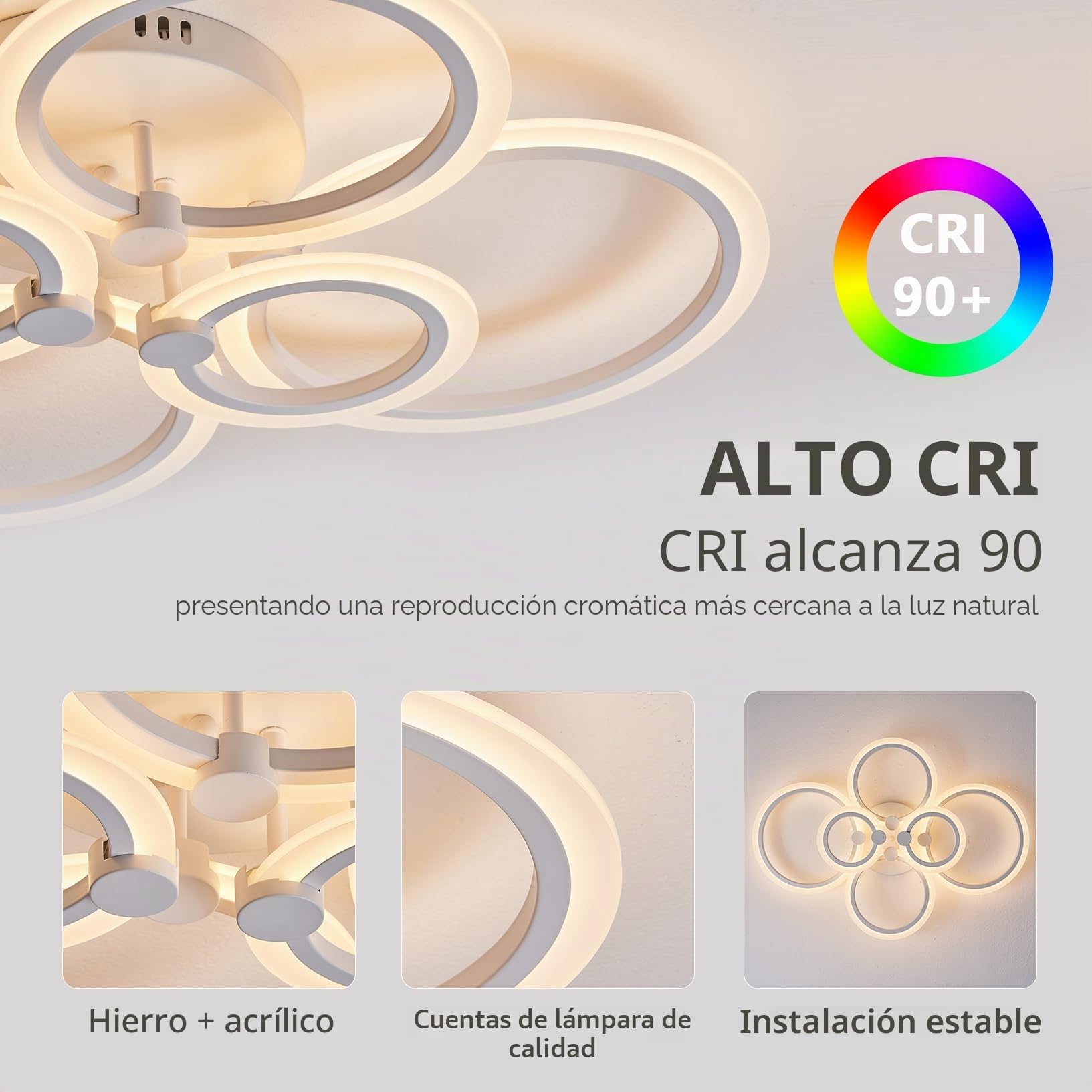 Plafon LED Techo Regulable, 54W 4590lm Modernas Lamparas de Techo Salon 2700K-6500K 5%-100% LED Lámpara de Techo Redondo Acrílico Blanco 80cm Con Control Remoto y APP para Cocina, Baño